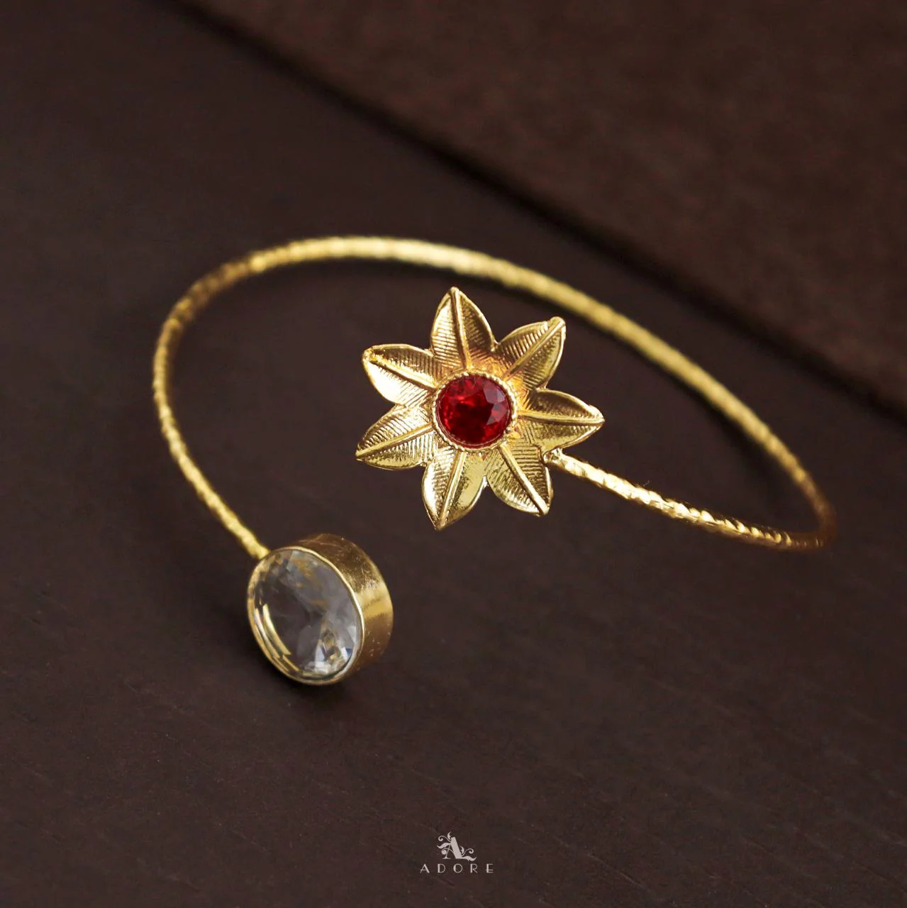 Aleka Glossy Flower Hammered Bangle - Image 9