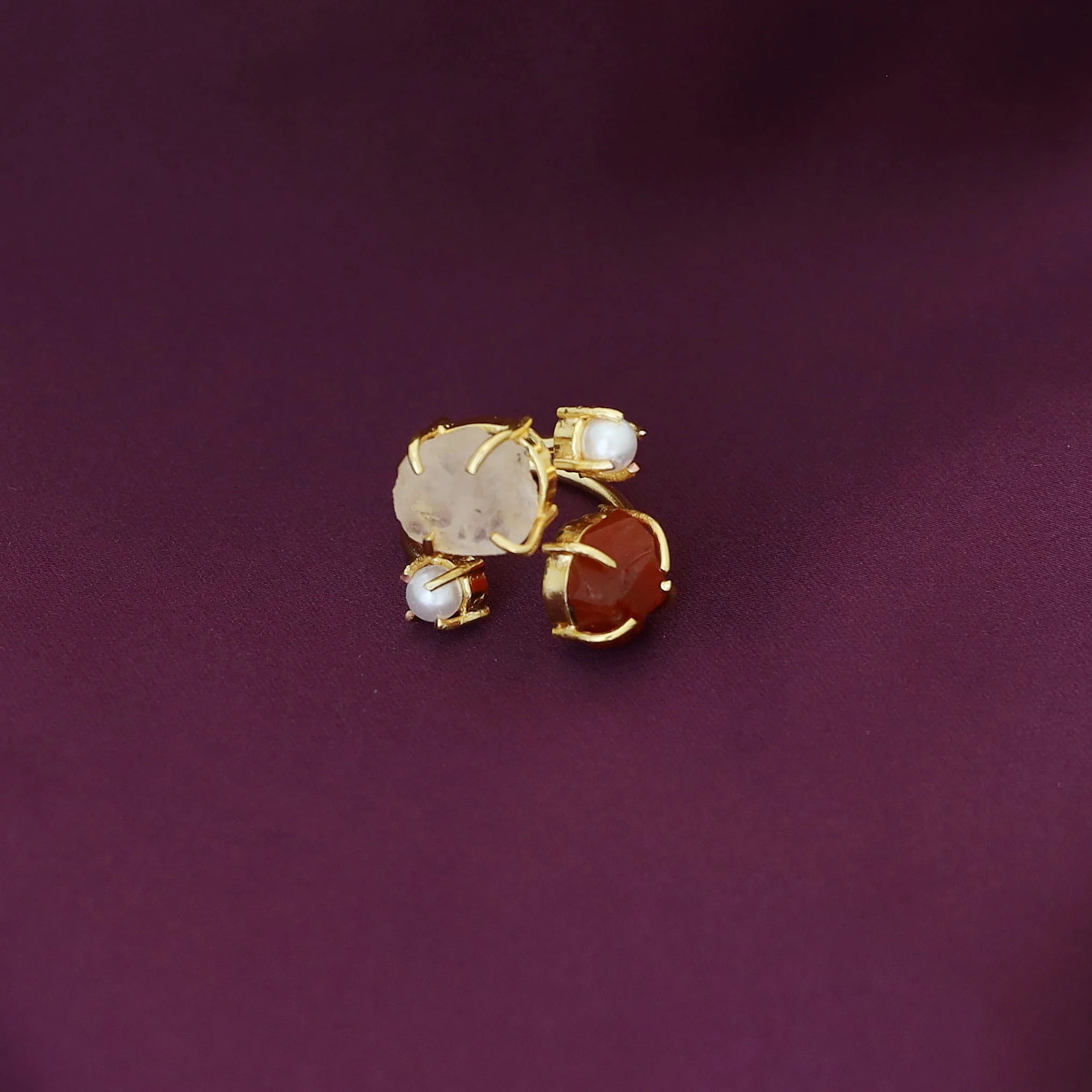 Golden Claw Dual Raw Stone + Pearl Ring - Image 10