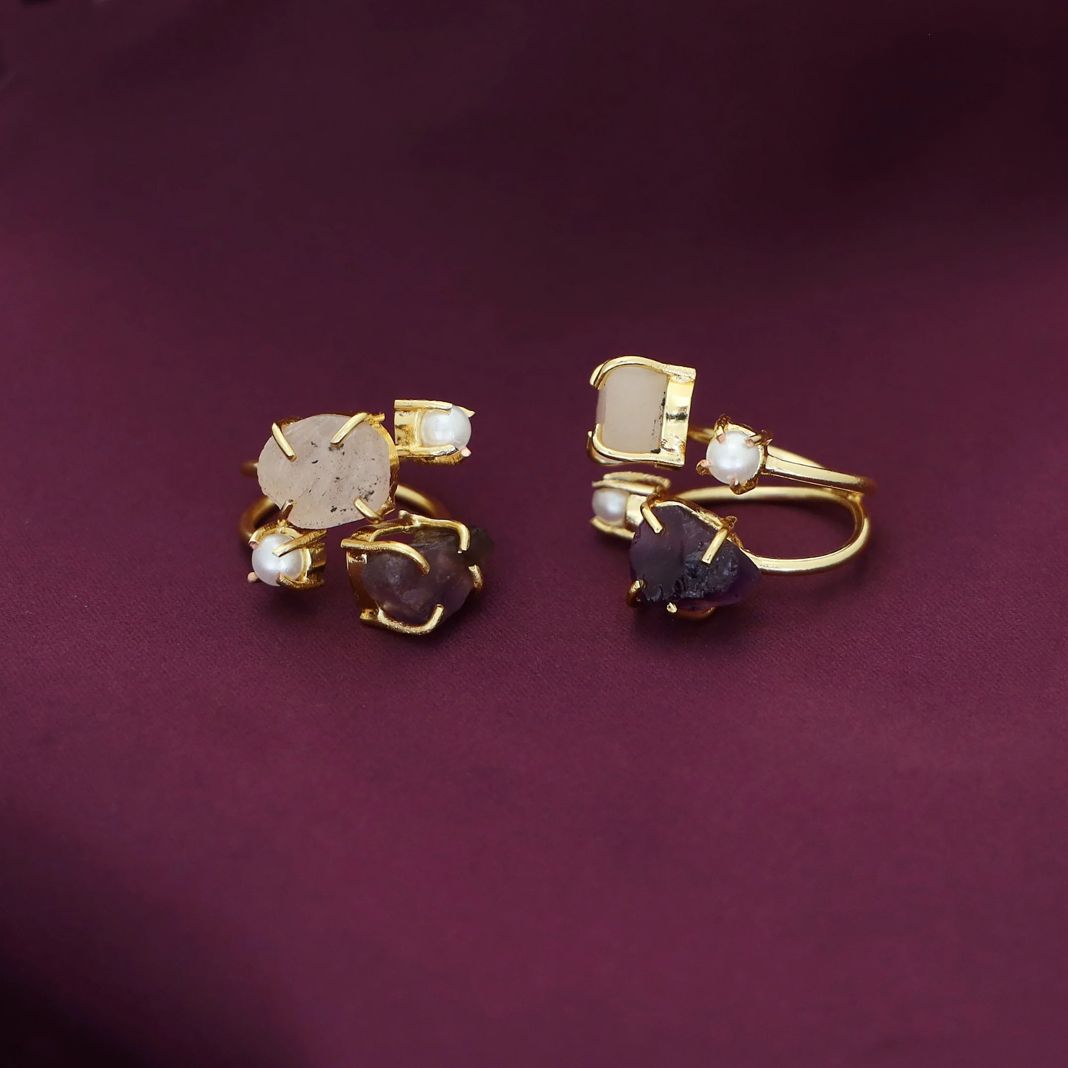 Golden Claw Dual Raw Stone + Pearl Ring - Image 11