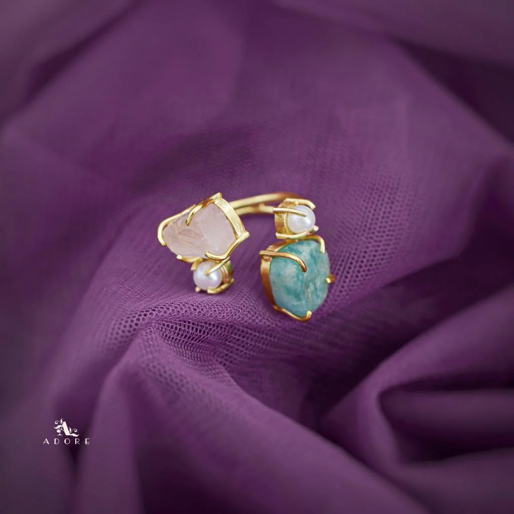 Golden Claw Dual Raw Stone + Pearl Ring - Image 3