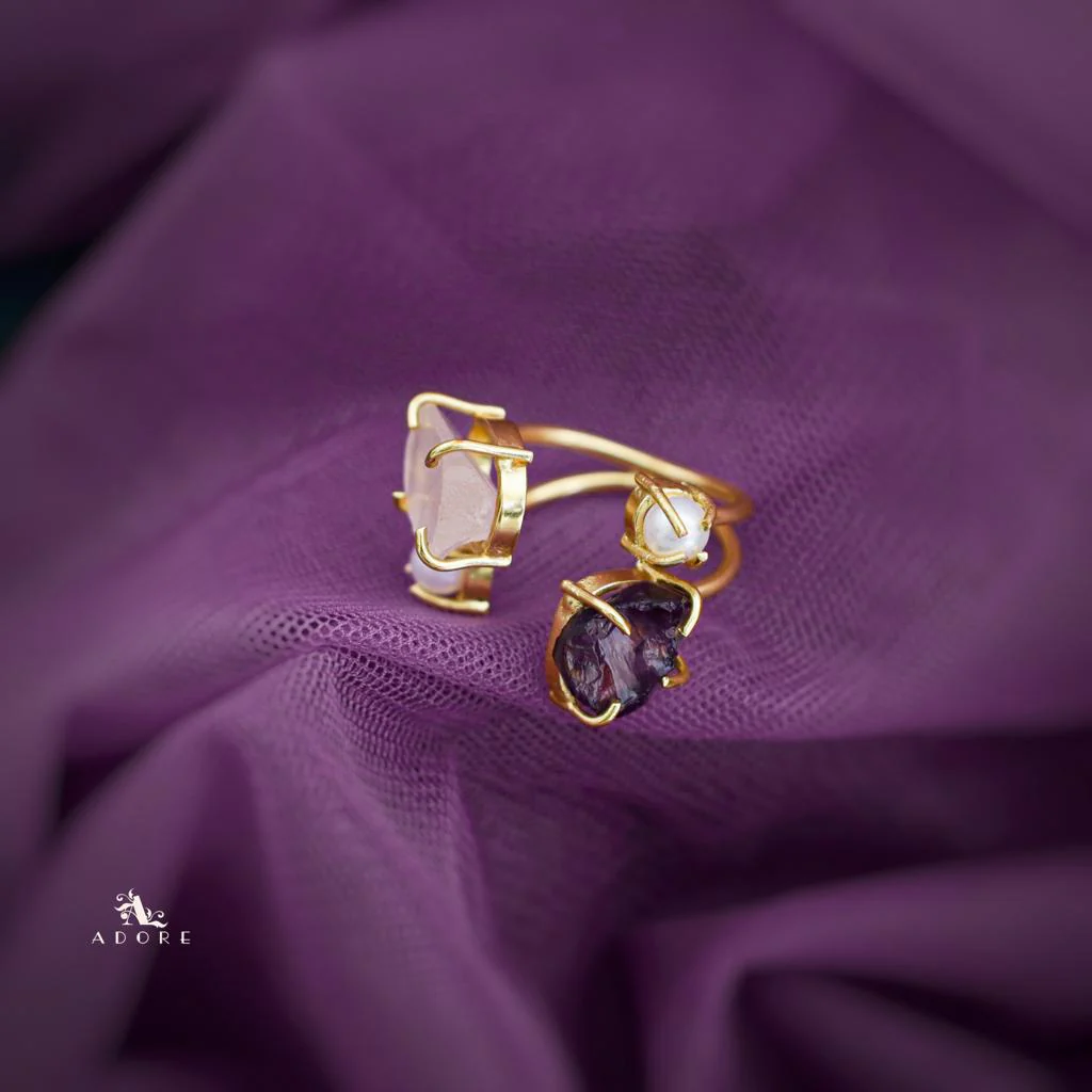 Golden Claw Dual Raw Stone + Pearl Ring - Image 4