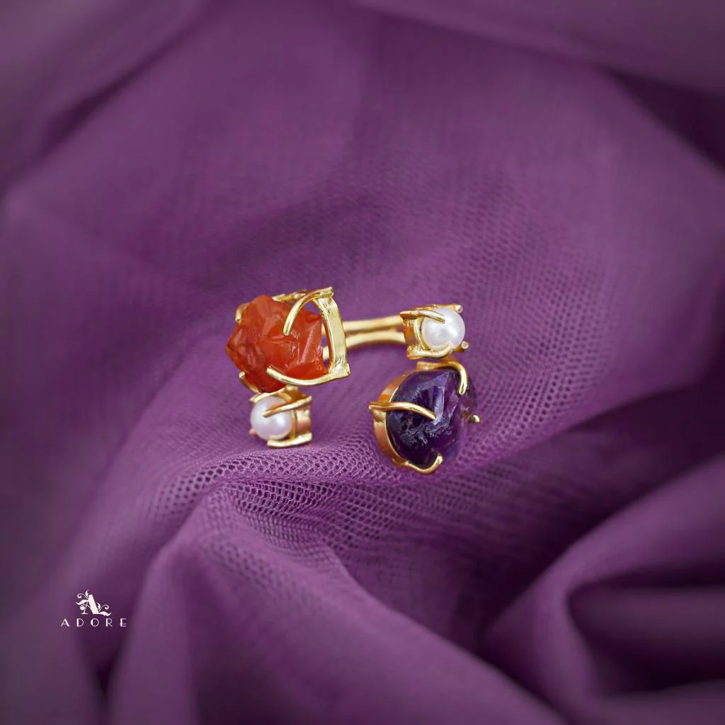 Golden Claw Dual Raw Stone + Pearl Ring - Image 5