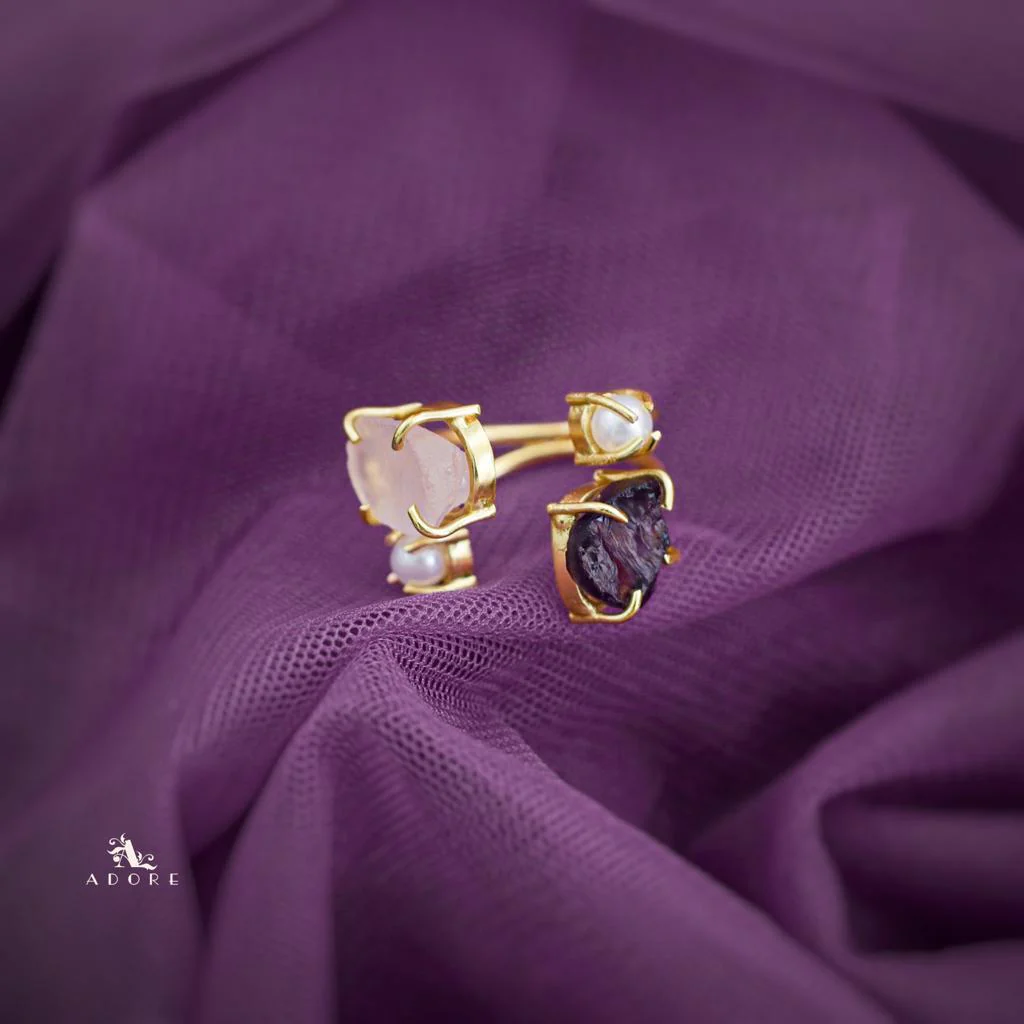 Golden Claw Dual Raw Stone + Pearl Ring - Image 7