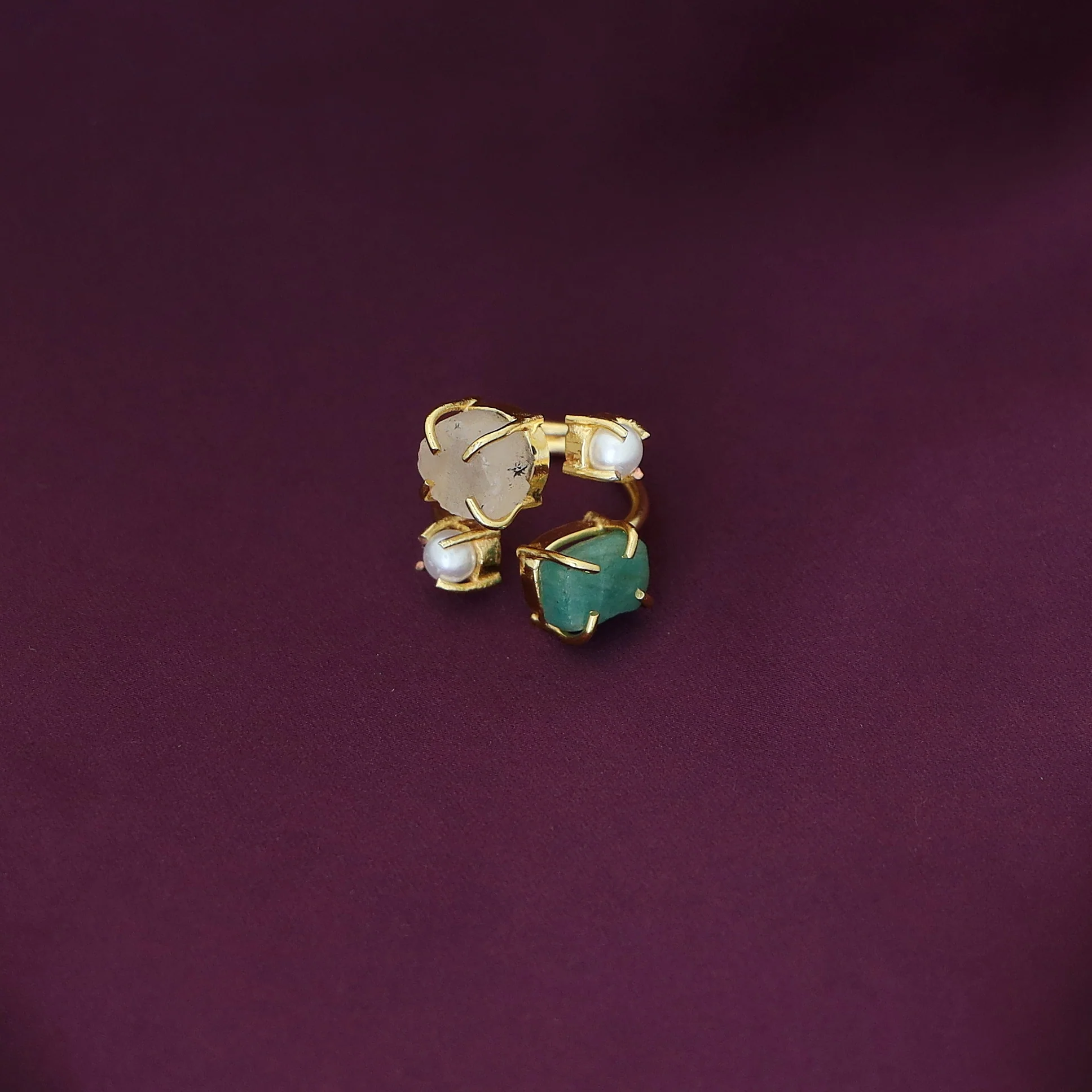 Golden Claw Dual Raw Stone + Pearl Ring - Image 9