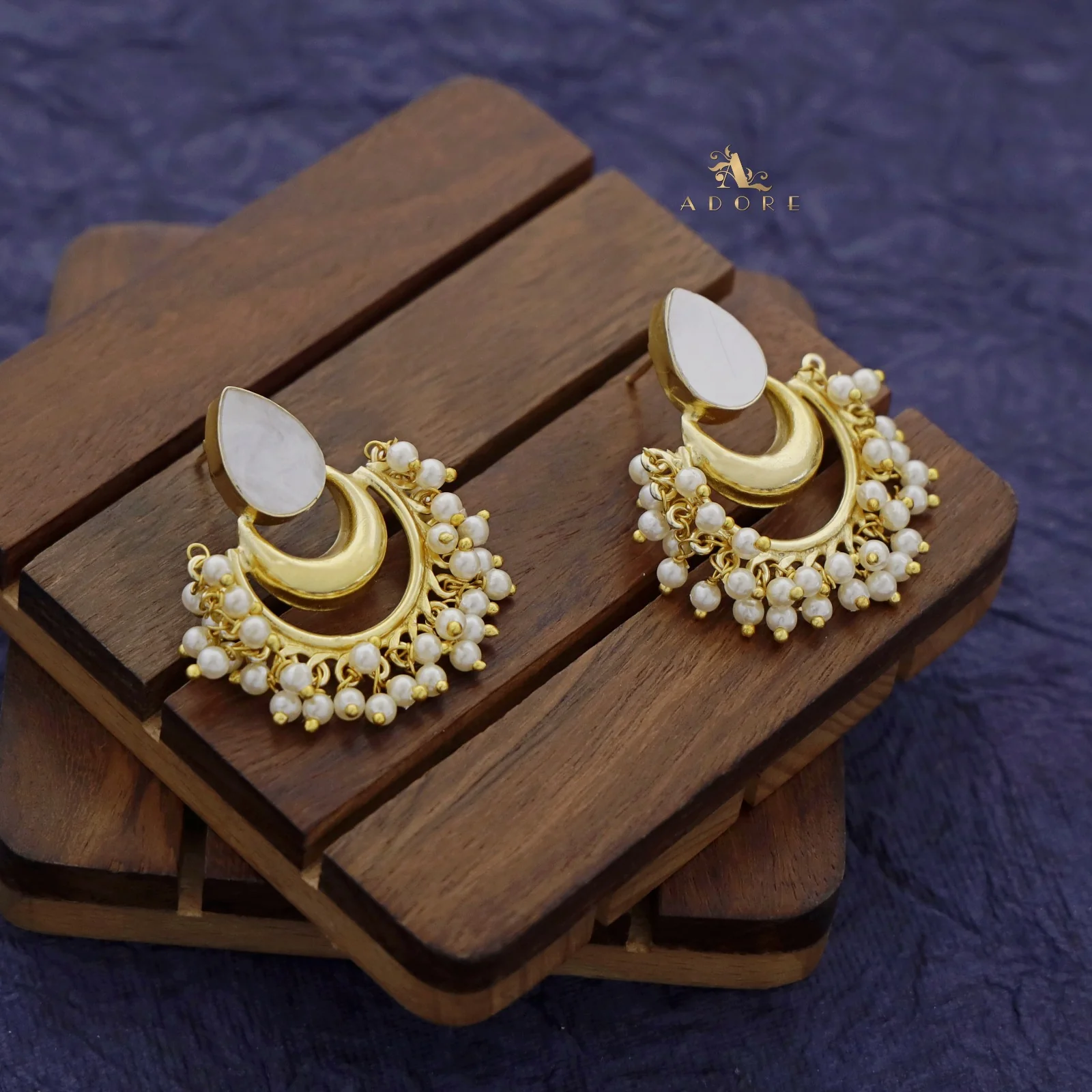 Drop Golden Moon Cluster Pearl Earring - Image 11