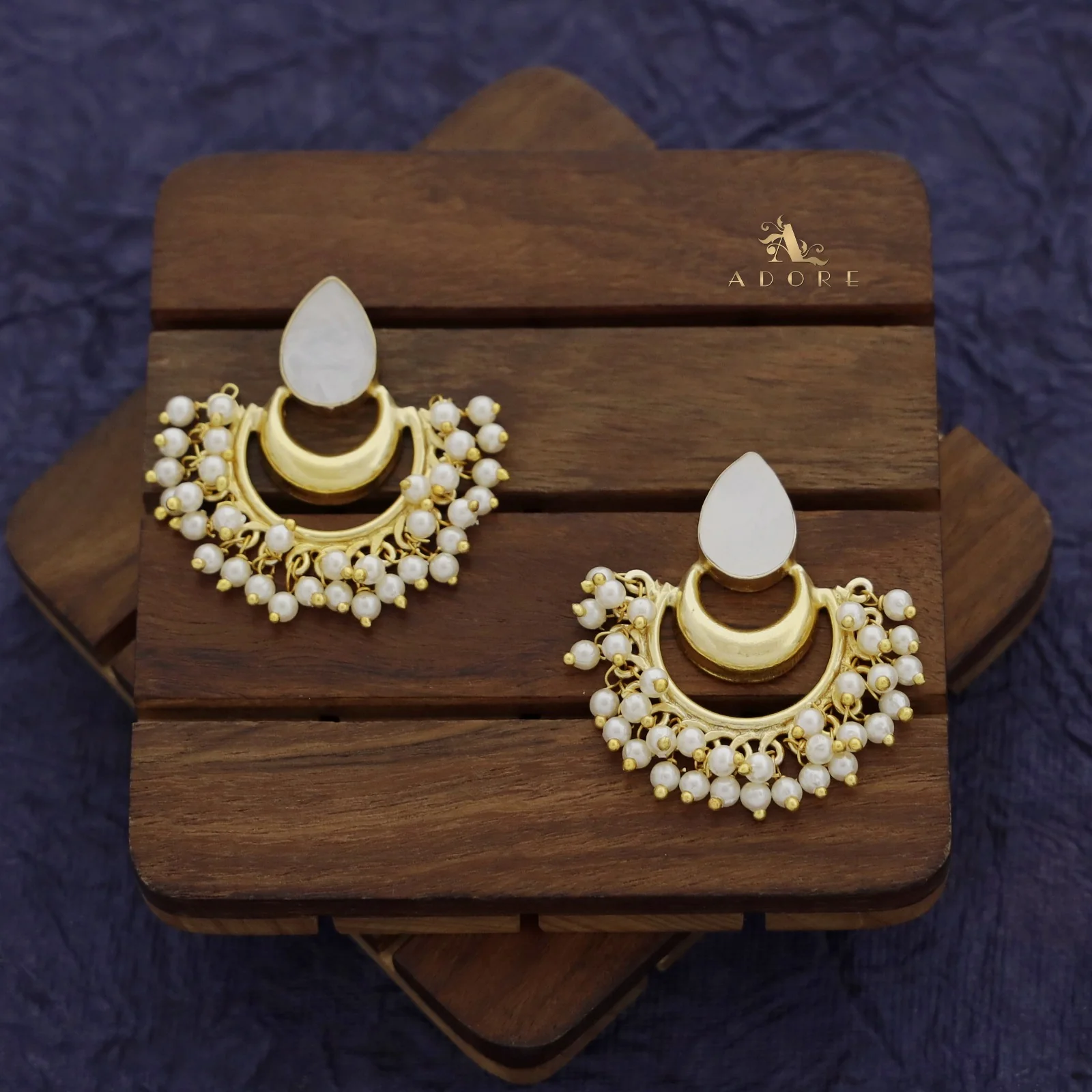 Drop Golden Moon Cluster Pearl Earring - Image 12