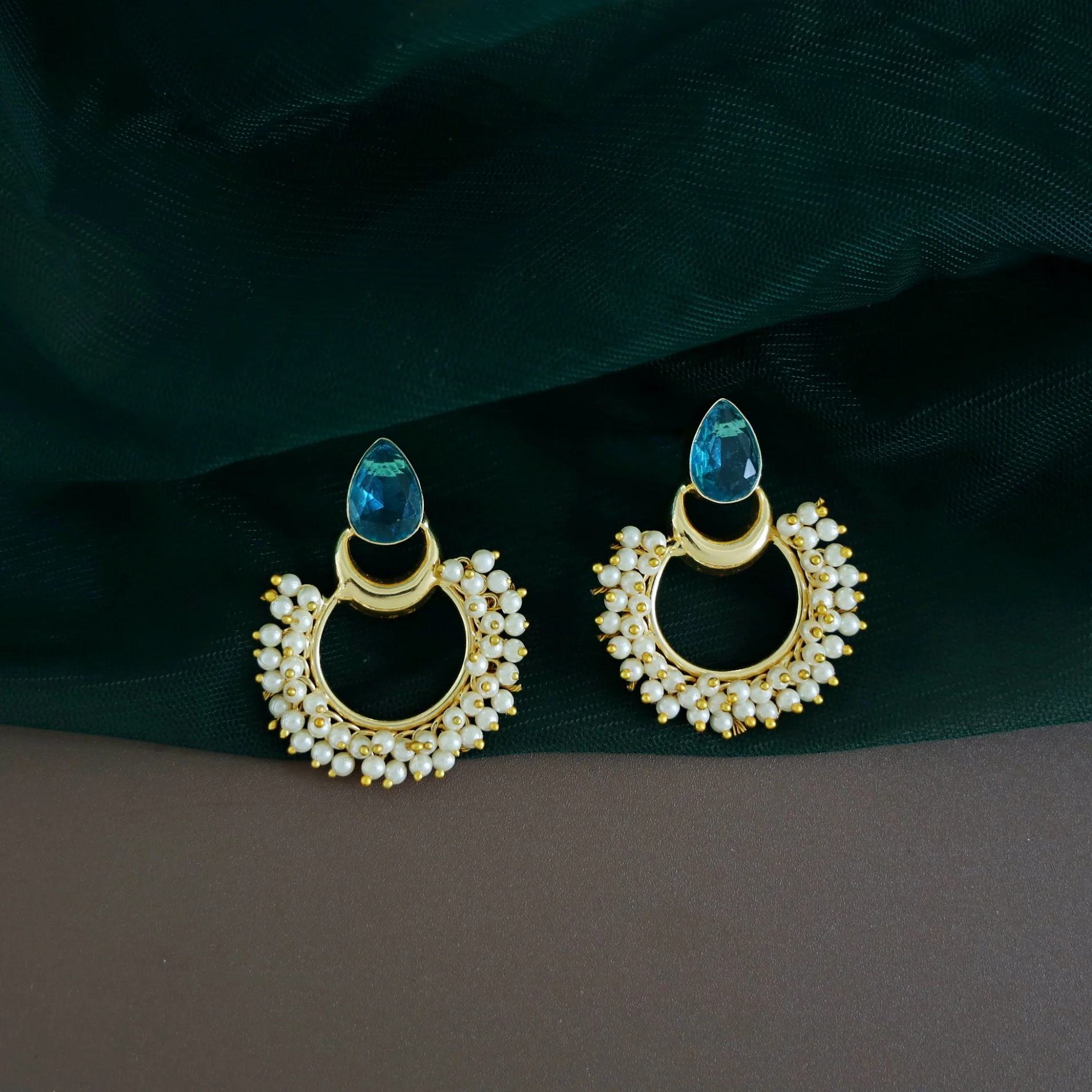 Drop Golden Moon Cluster Pearl Earring - Image 14