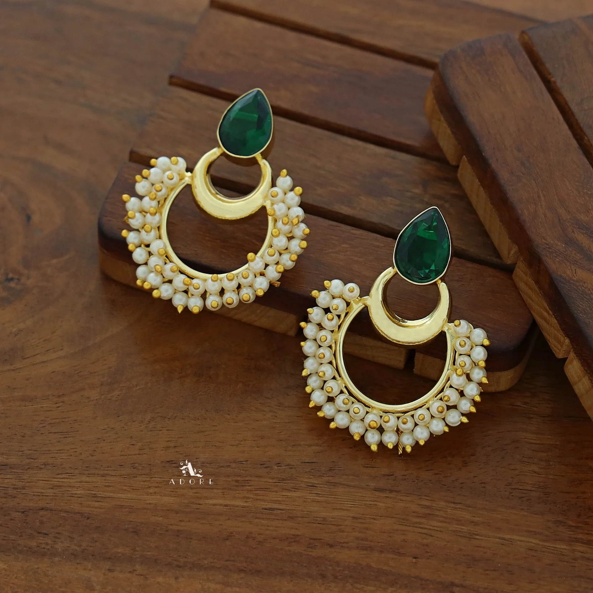 Drop Golden Moon Cluster Pearl Earring - Image 4