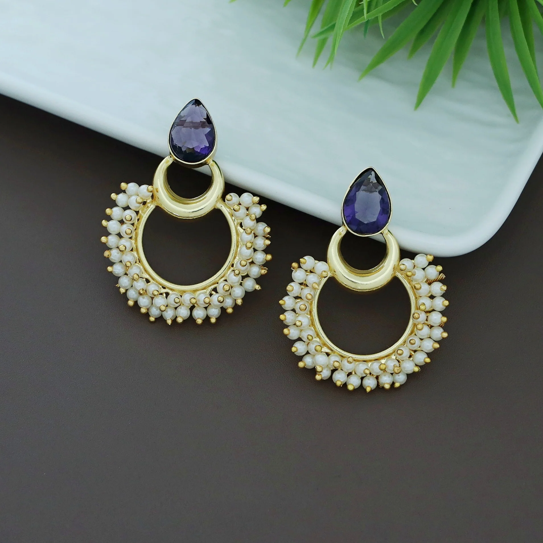 Drop Golden Moon Cluster Pearl Earring - Image 7