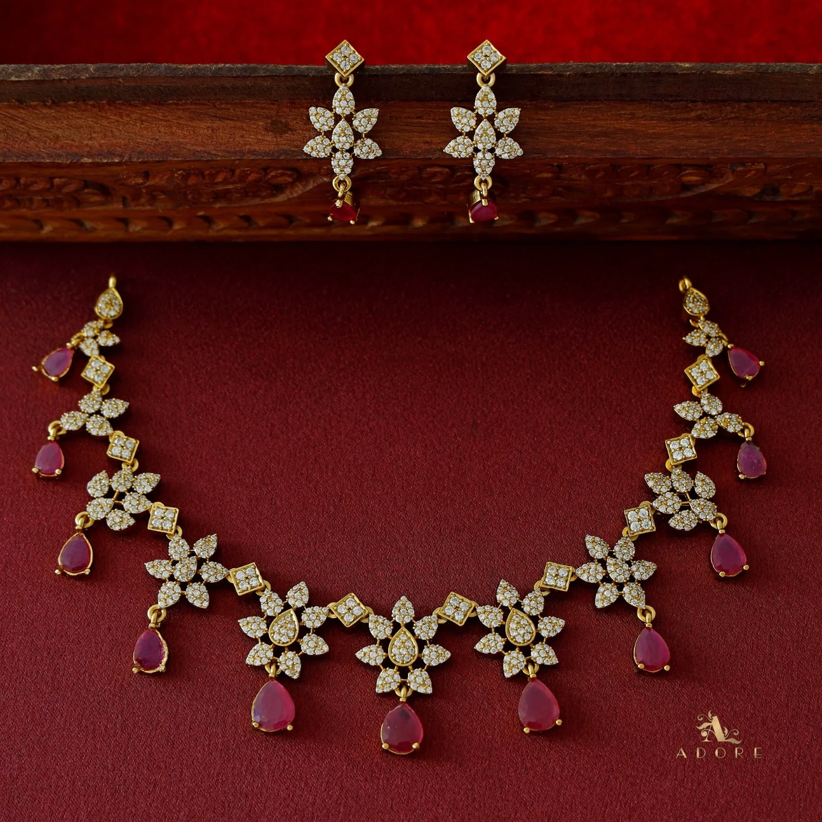 Premium Flower Drop with Earring - Image 4