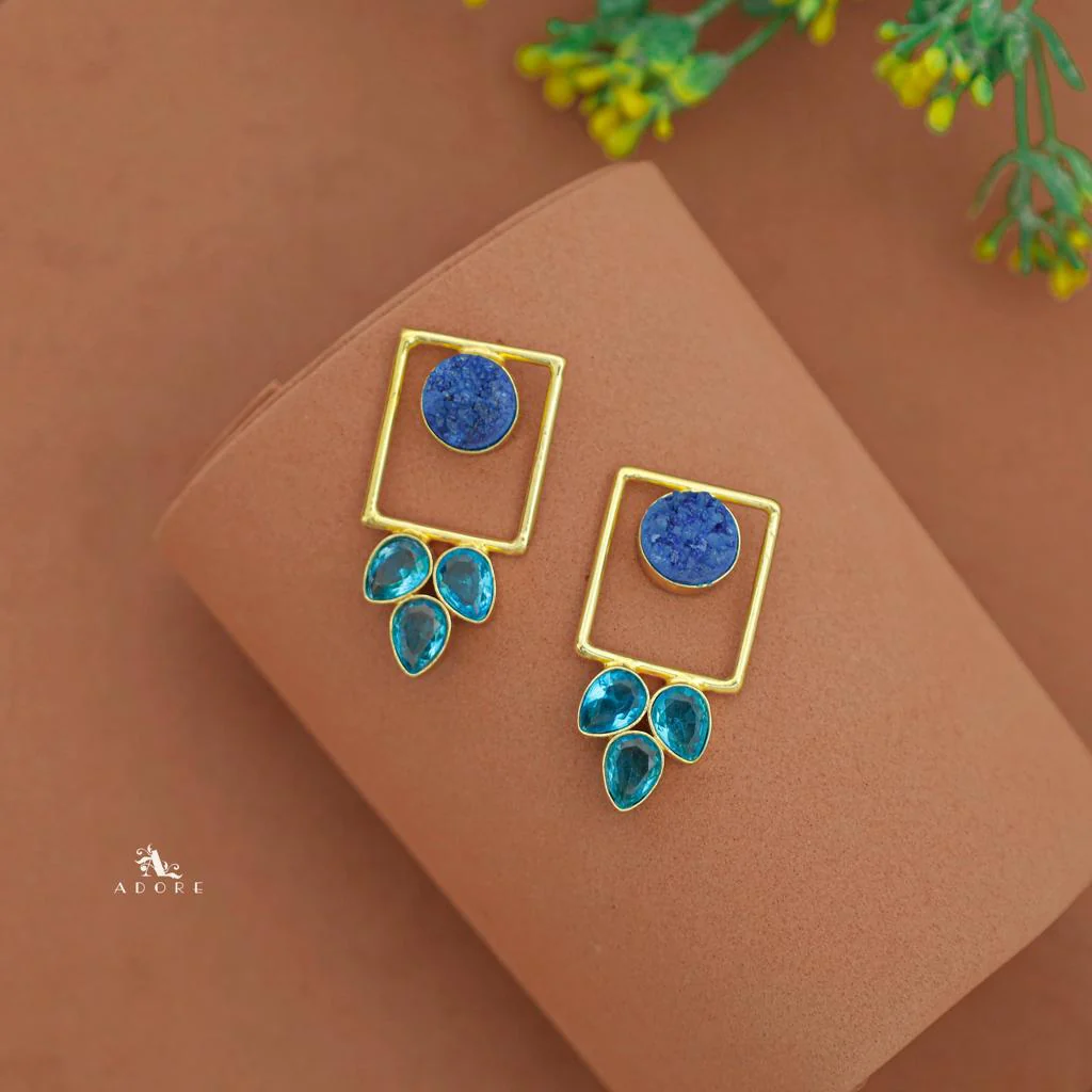 Tri Leaf Druzy Rectangle Earring - Image 10