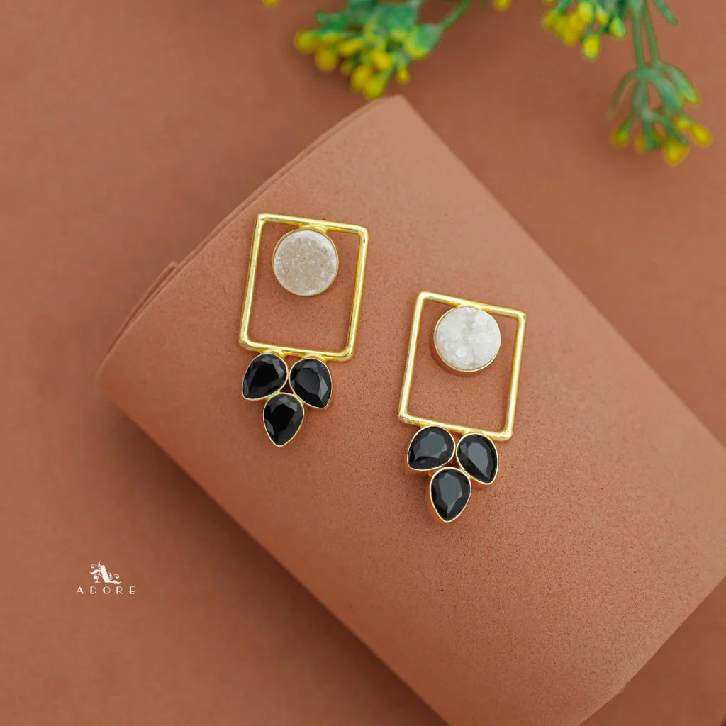 Tri Leaf Druzy Rectangle Earring - Image 3