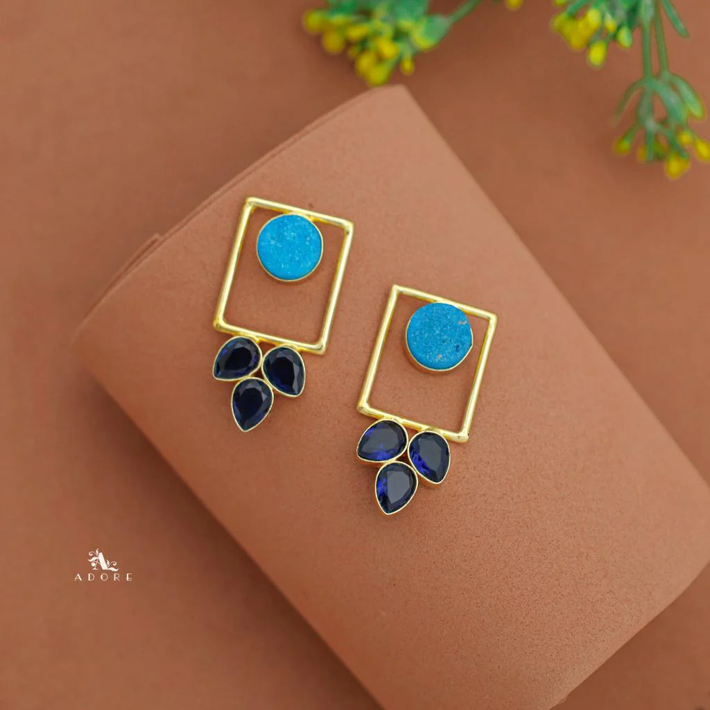Tri Leaf Druzy Rectangle Earring - Image 4