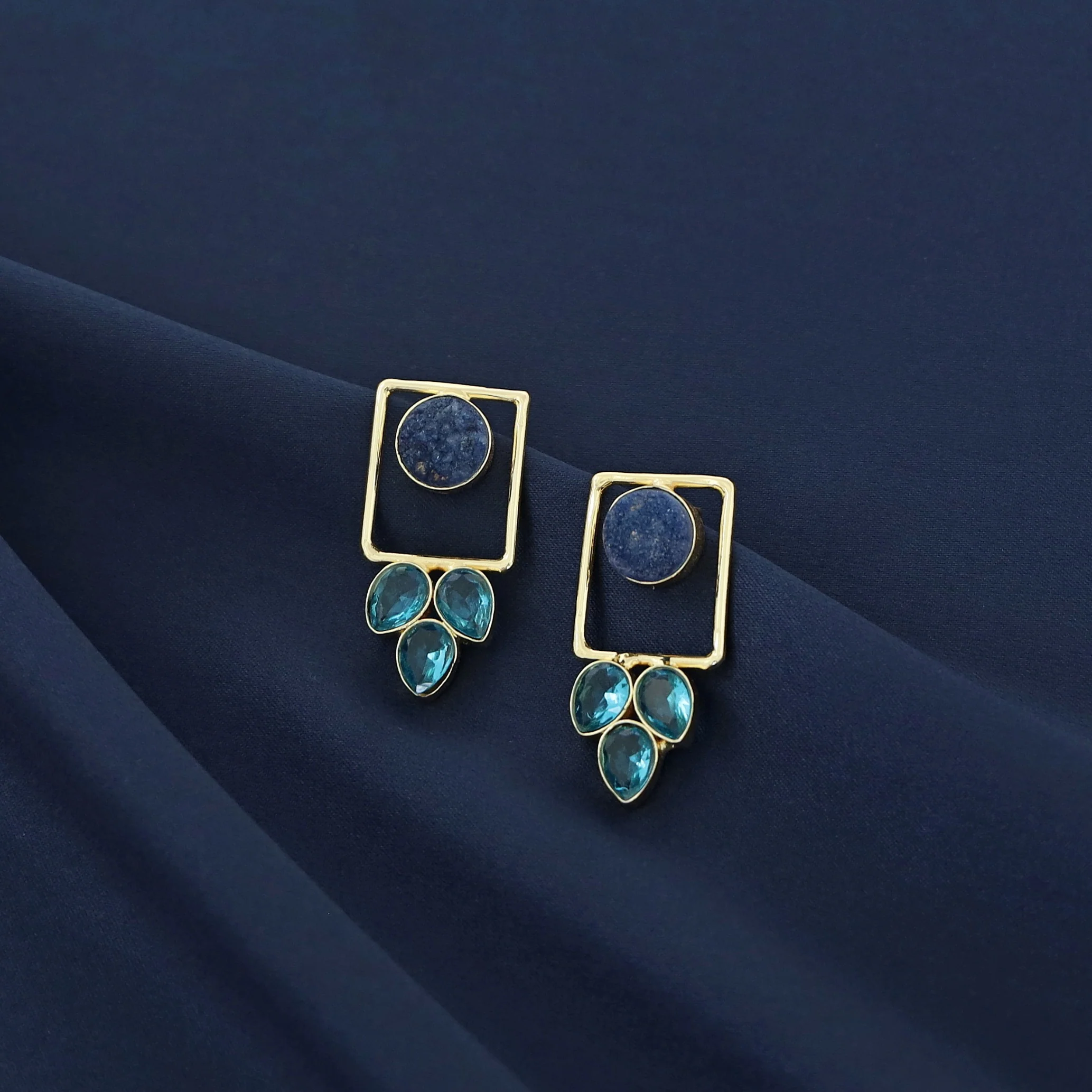 Tri Leaf Druzy Rectangle Earring - Image 5