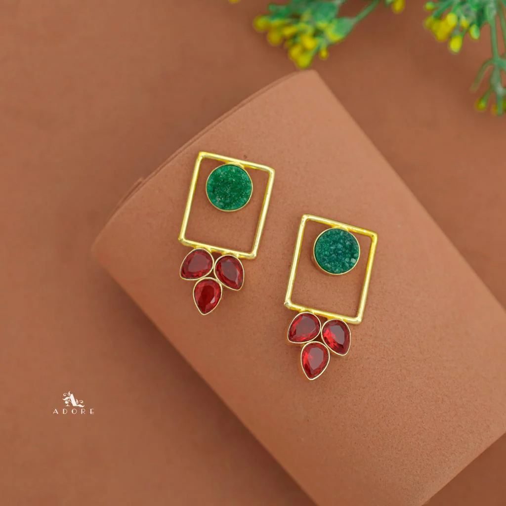 Tri Leaf Druzy Rectangle Earring - Image 6