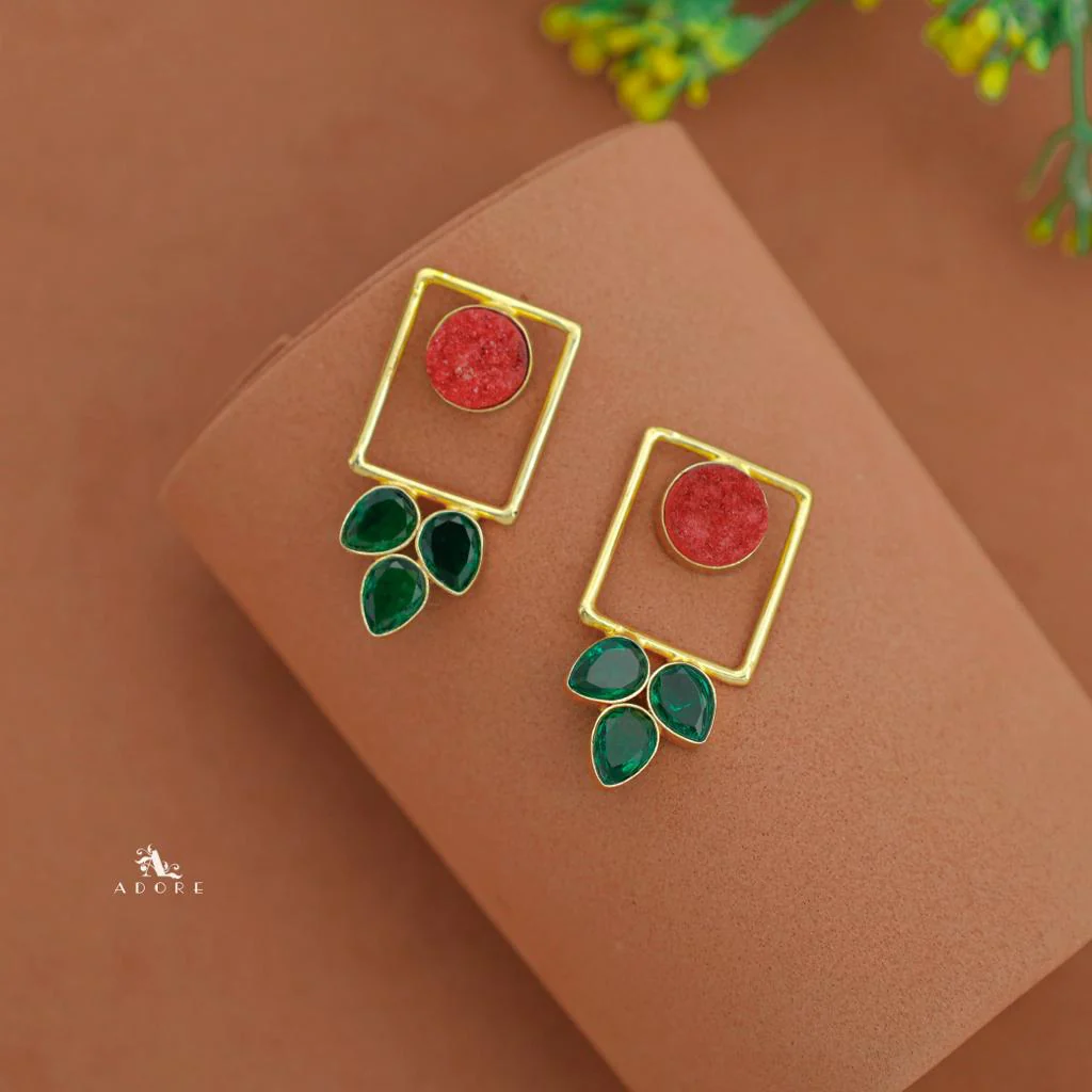 Tri Leaf Druzy Rectangle Earring - Image 7