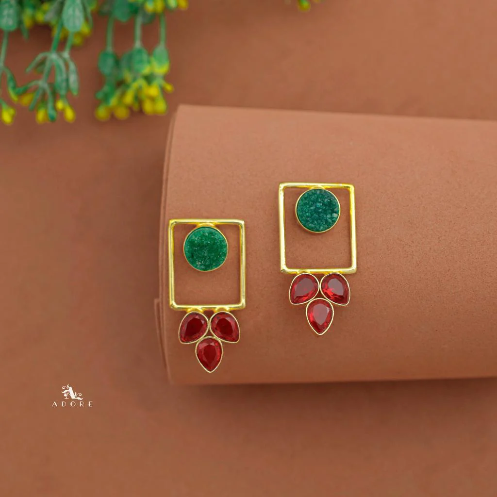 Tri Leaf Druzy Rectangle Earring - Image 8