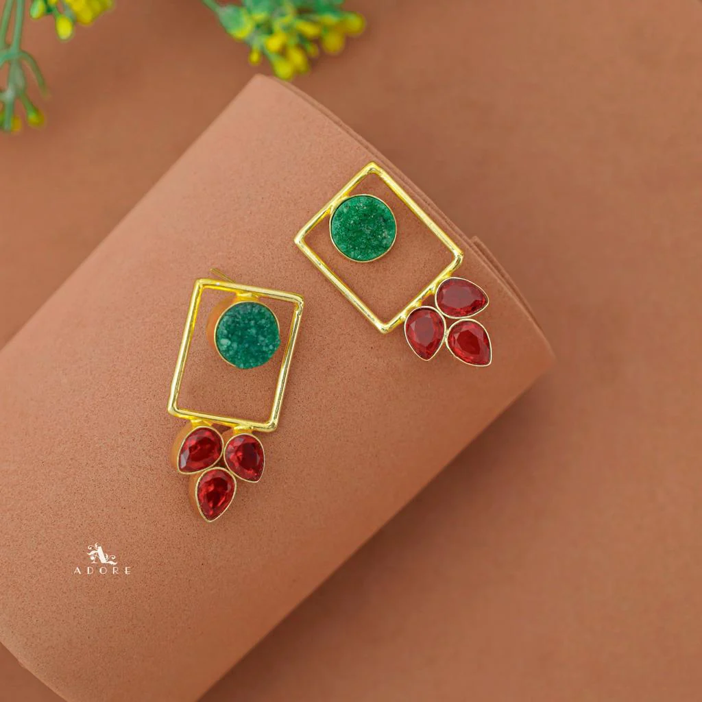 Tri Leaf Druzy Rectangle Earring - Image 9