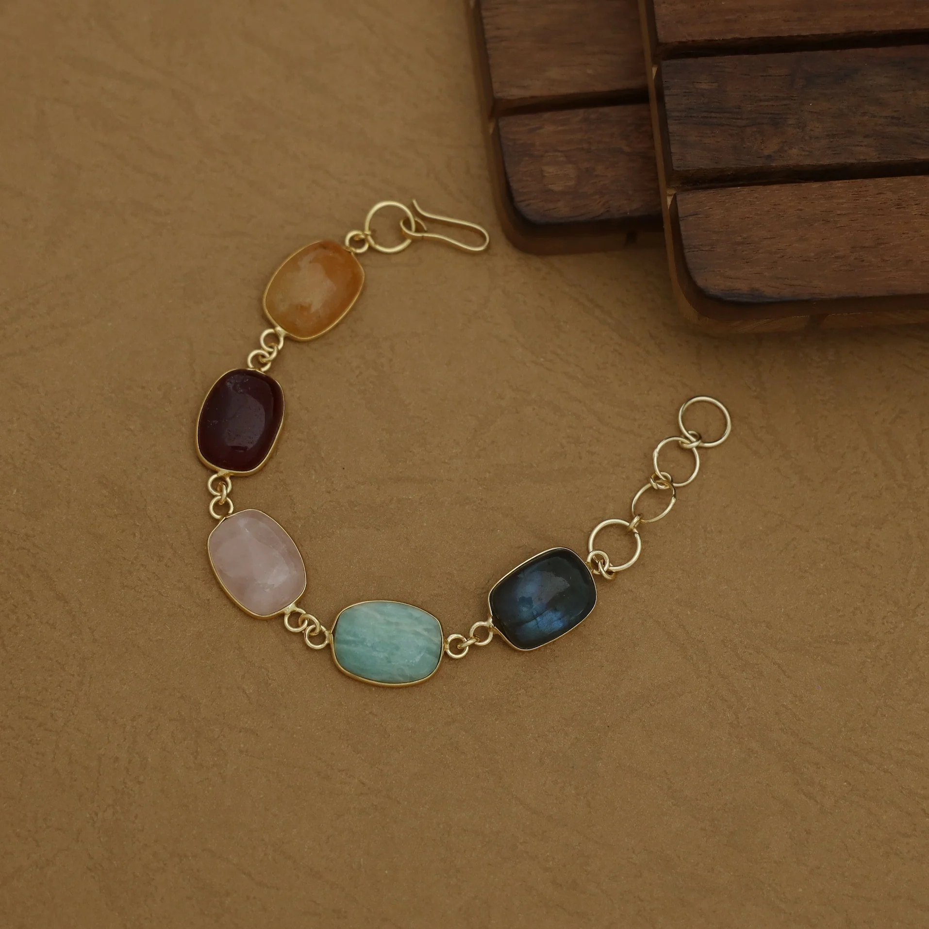 Cristin Curved Rectangle Natural Stone Bracelet - Image 2