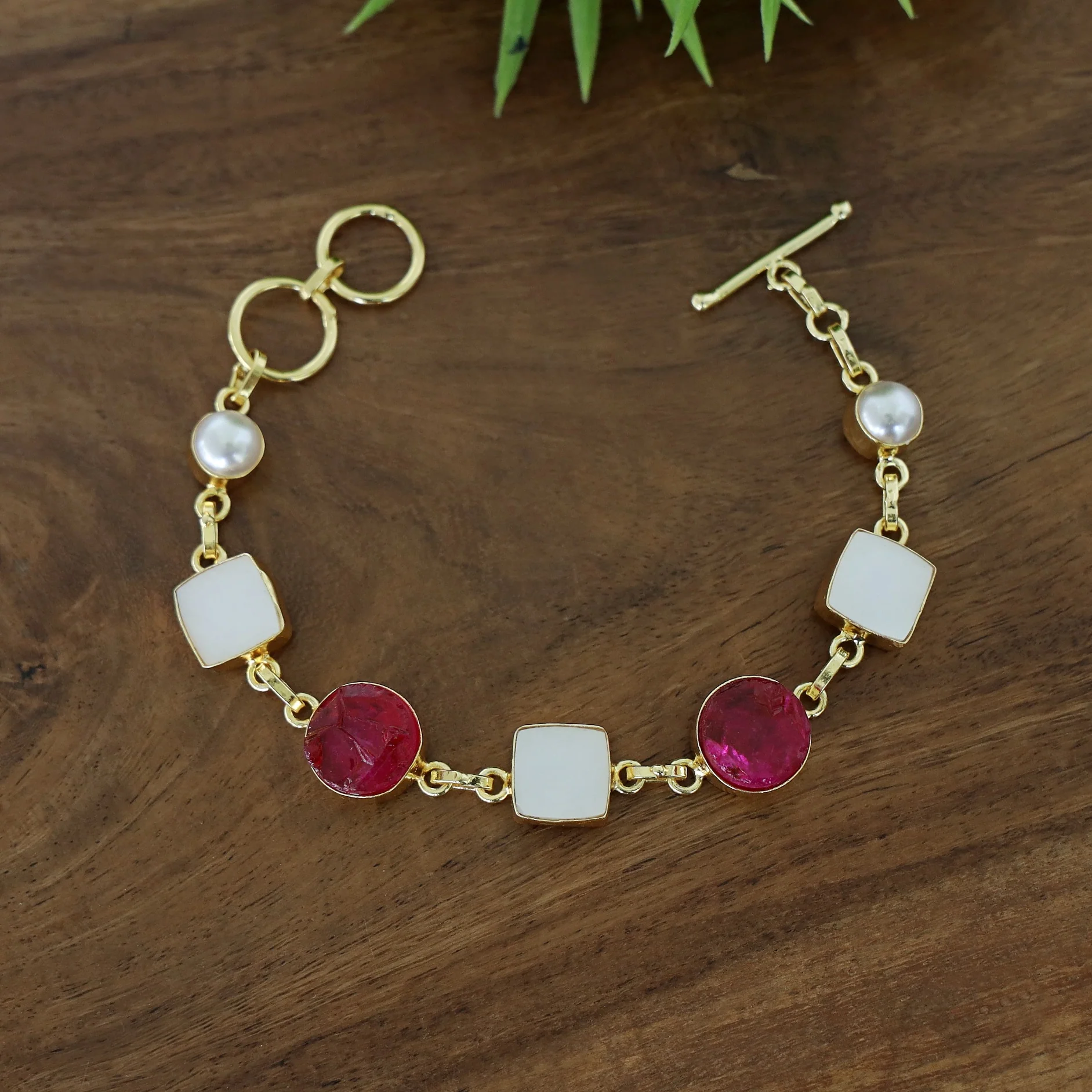 Dafne MOP + Raw Stone + Dyed Stone  Bracelet - Image 24
