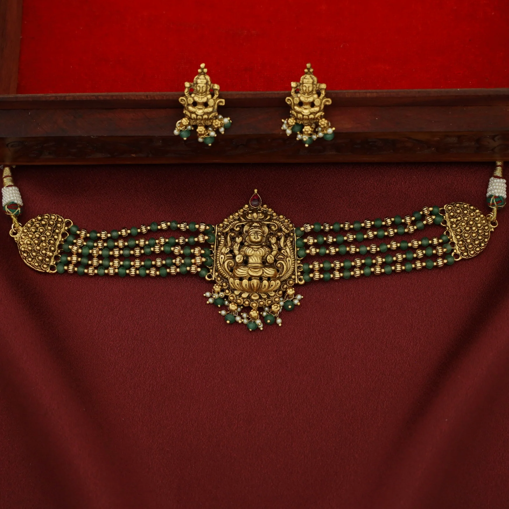 Darpana Devi 5 Layer Beaded Choker With Earring - Image 2