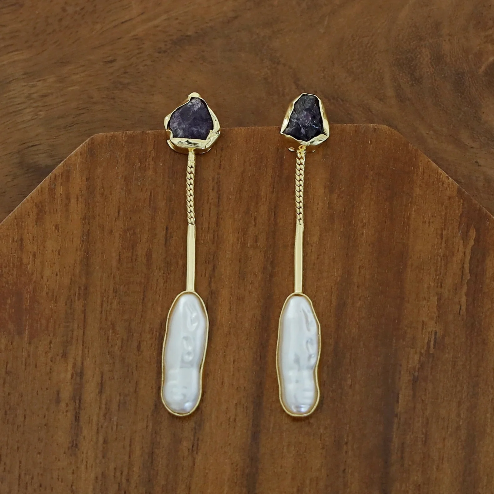 Deena Raw Stone Baroque Earring - Image 2