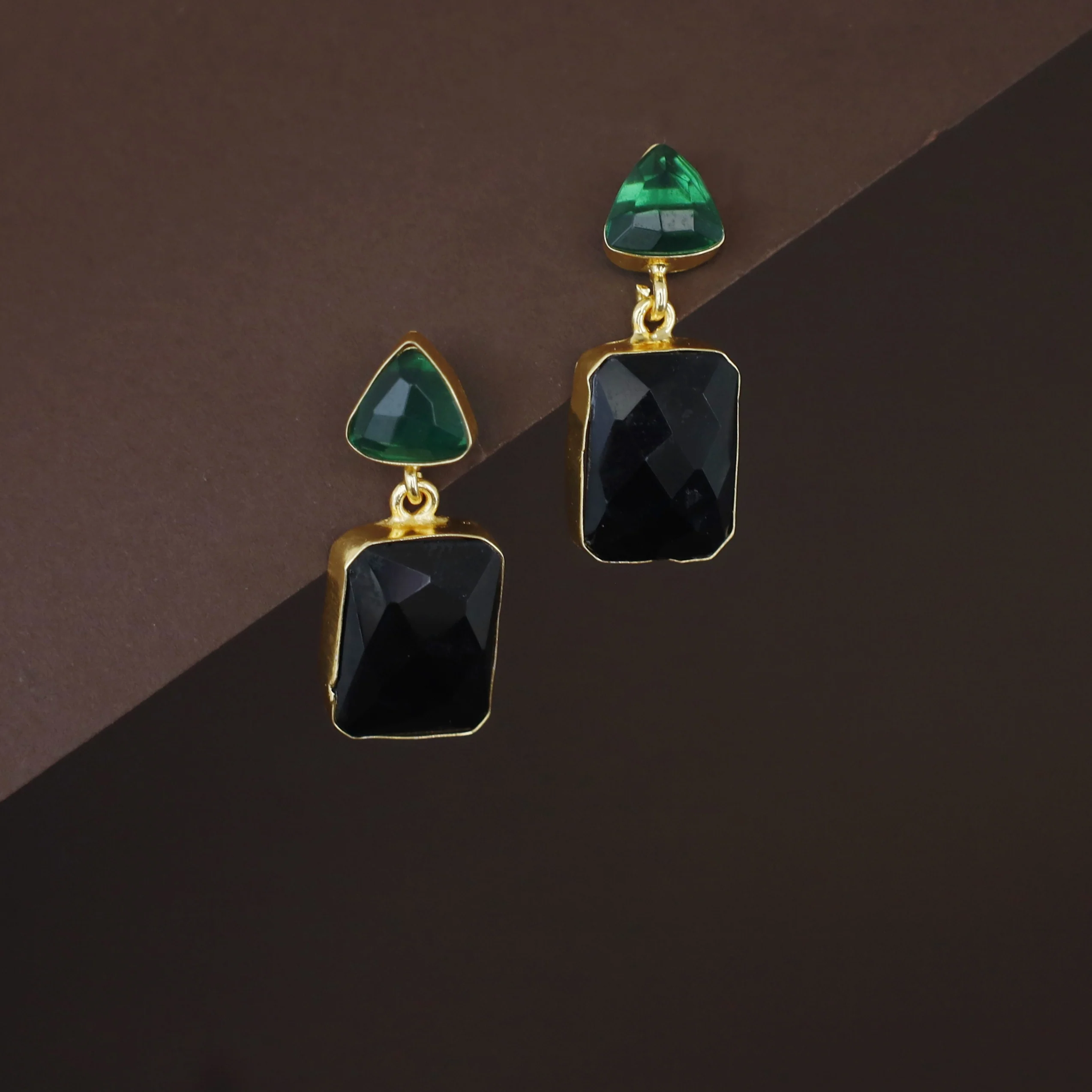 Delphi Triangle + Rectangle Glossy Stone Earring - Image 3