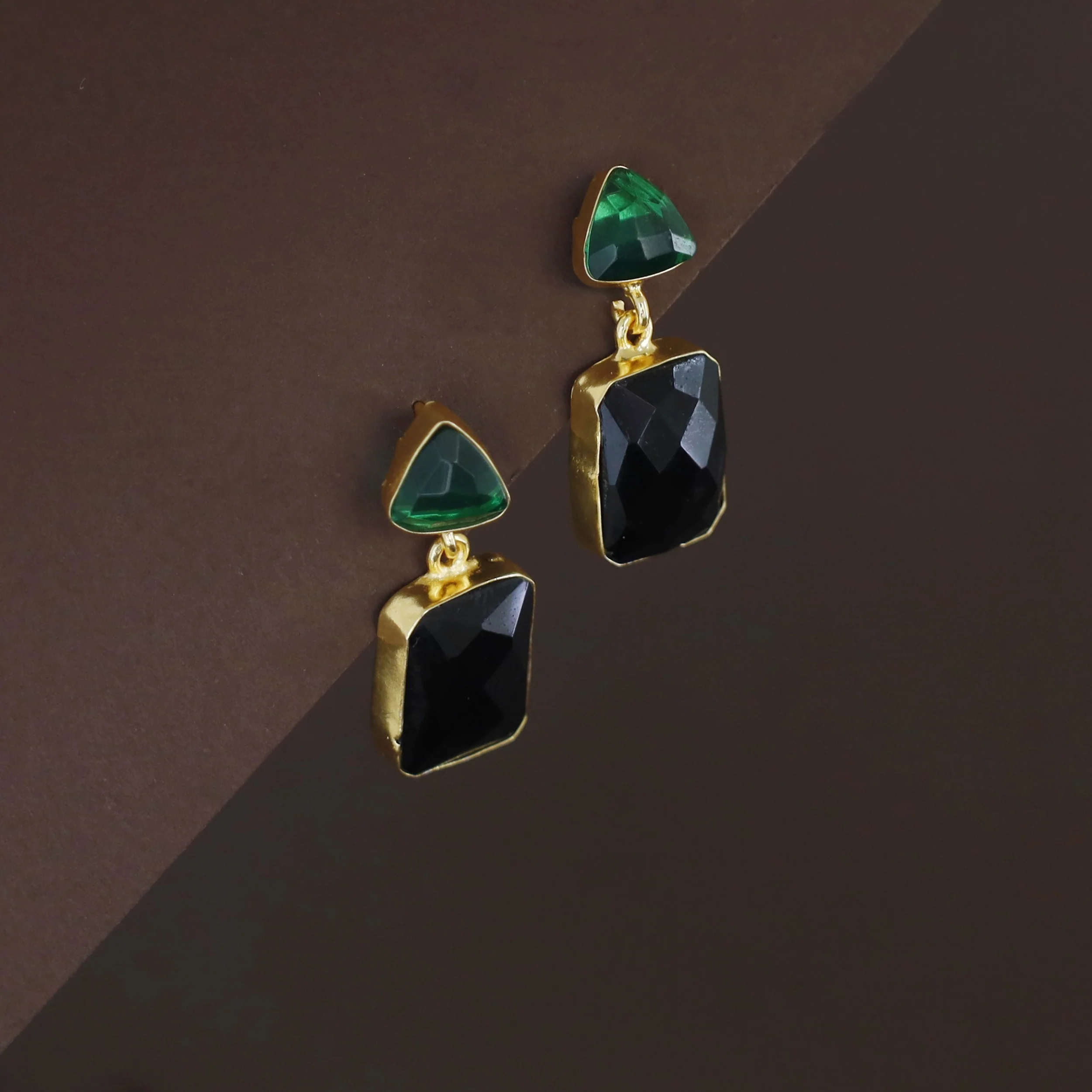 Delphi Triangle + Rectangle Glossy Stone Earring - Image 4