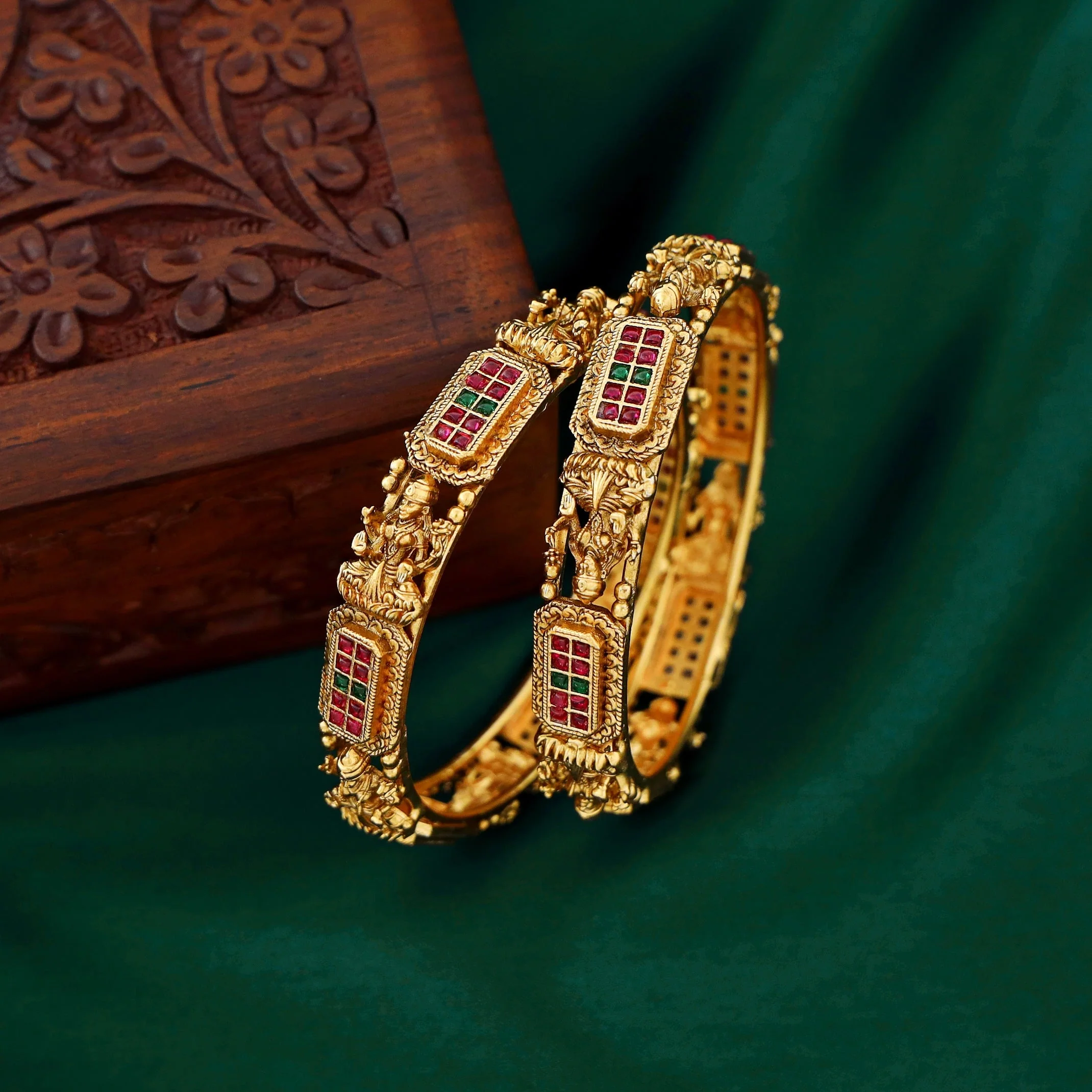 Designer Lakshmi Devi Matt Stone Bangle(Set Of 2) - Image 3