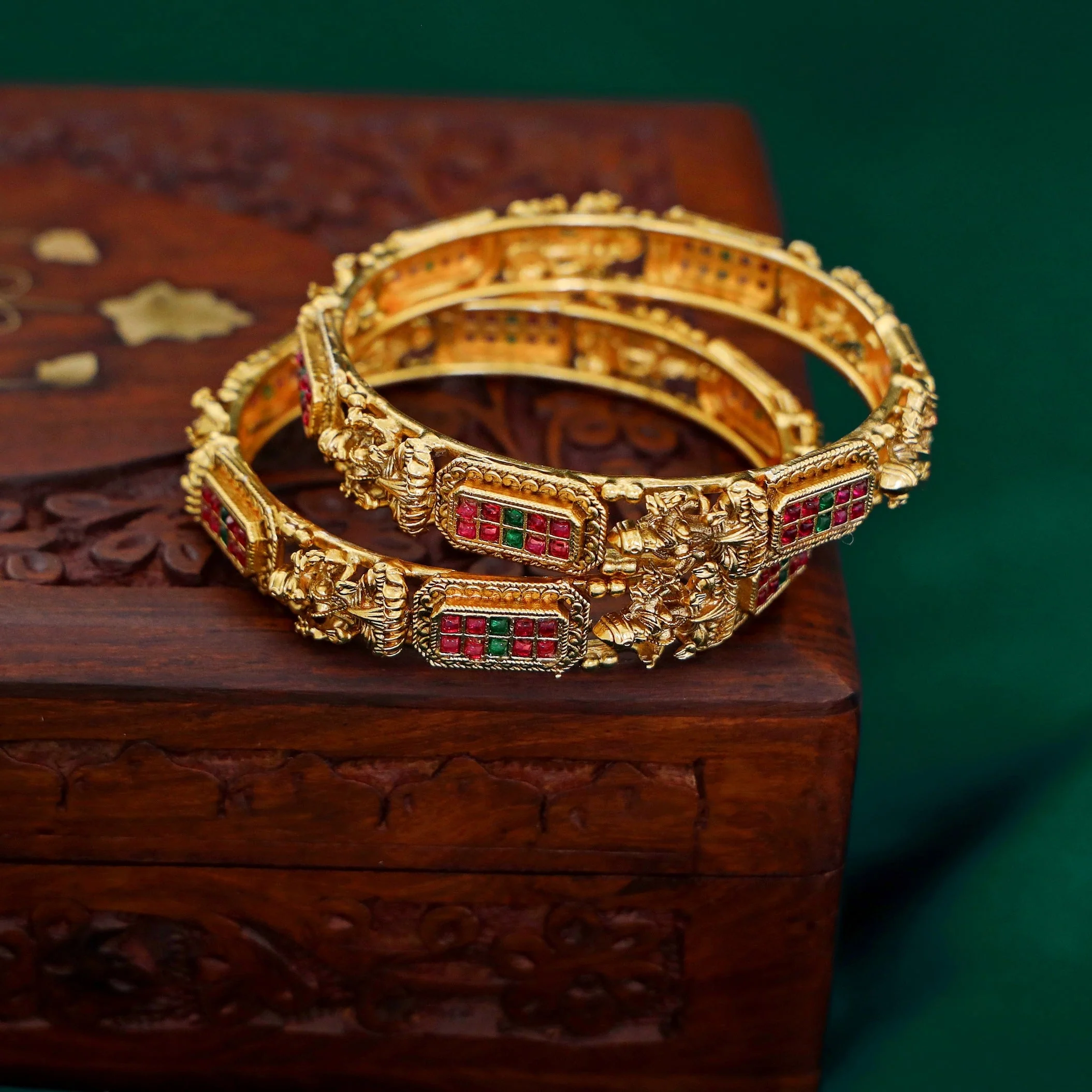 Designer Lakshmi Devi Matt Stone Bangle(Set Of 2) - Image 4