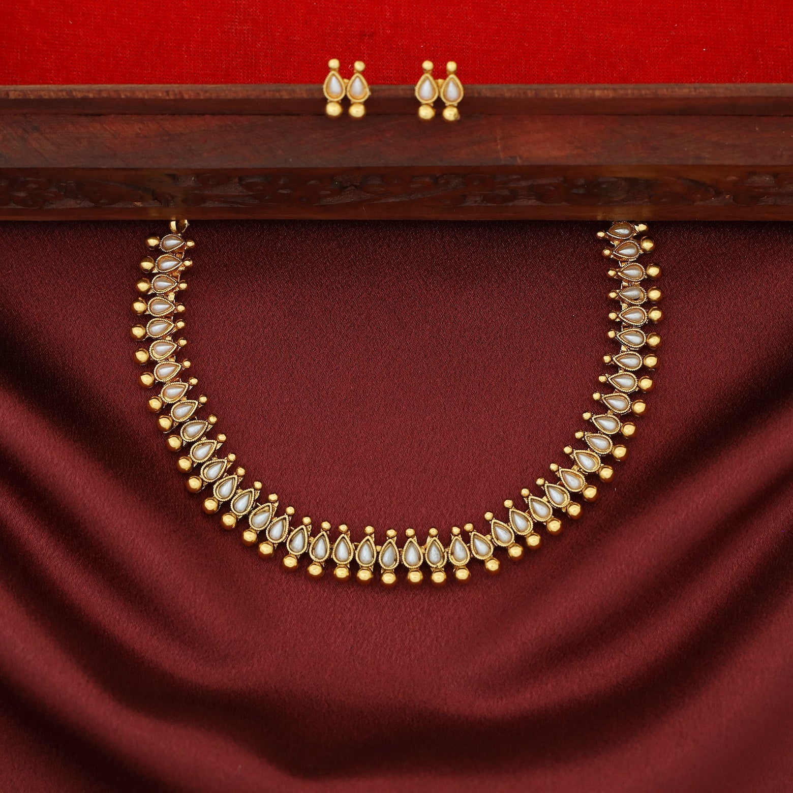 Devalekha Golden Ball Kemp Stone Drop Short Neckpiece With Earring - Image 5