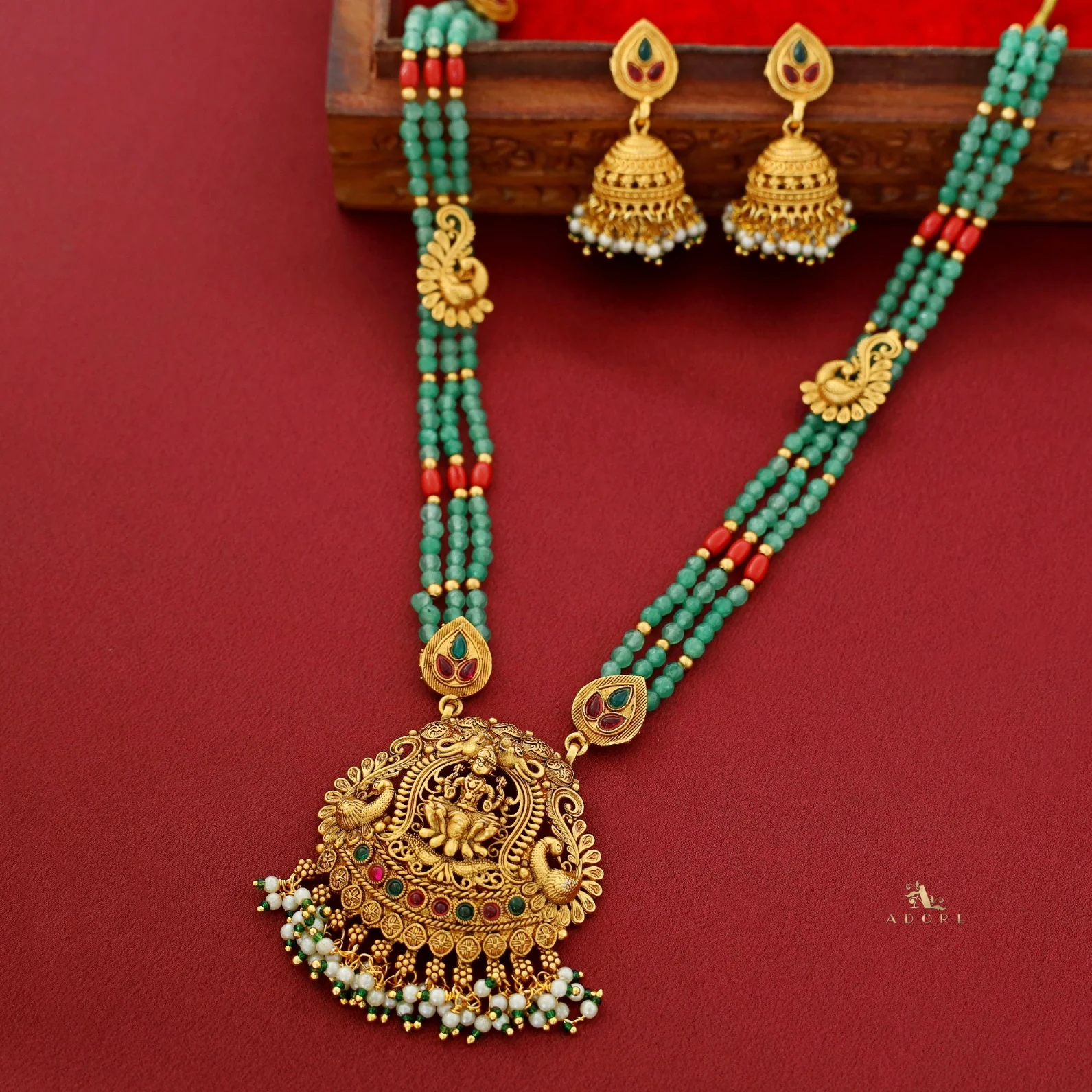Rudrani Layered Lakshmi Pendant Neckpiece With Earing - Image 2