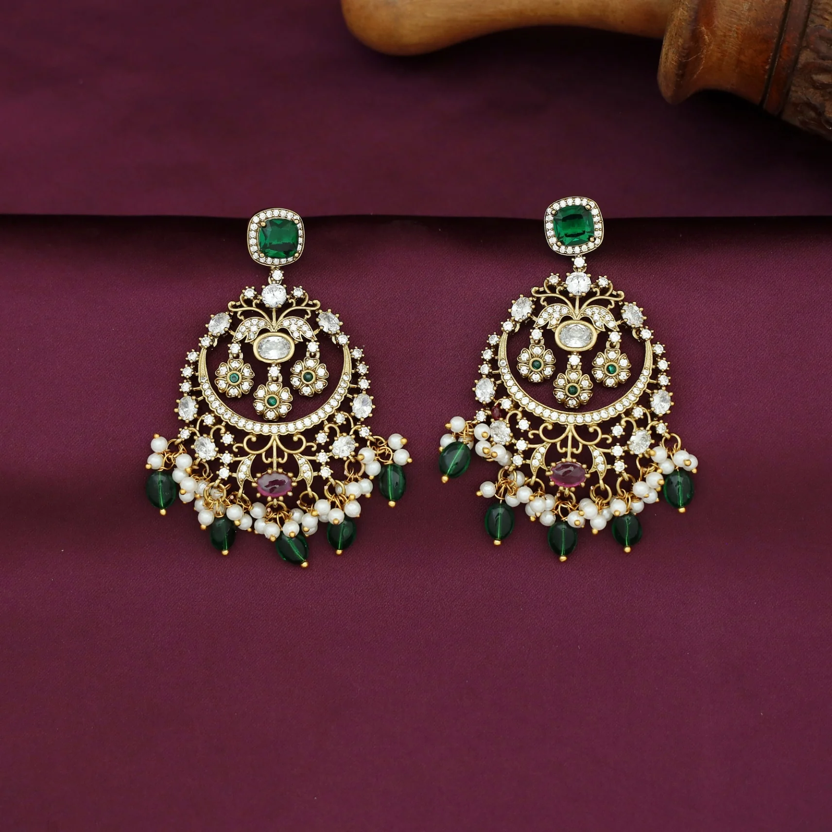 Dhana AD Stone Pearl Beaded Earring - Image 2