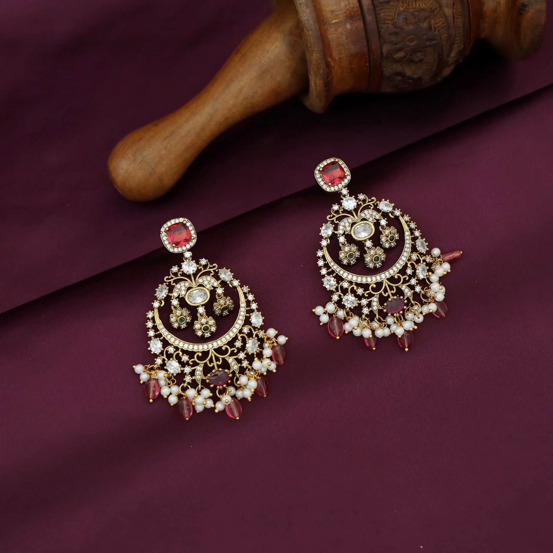 Dhana AD Stone Pearl Beaded Earring - Image 3