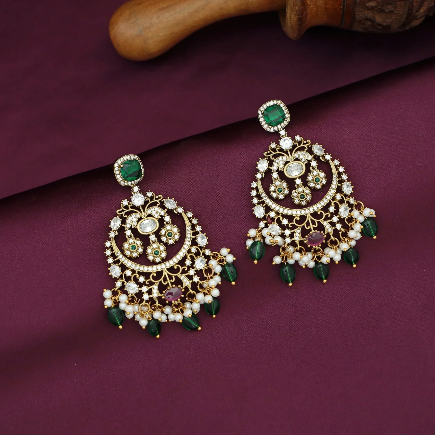 Dhana AD Stone Pearl Beaded Earring - Image 4