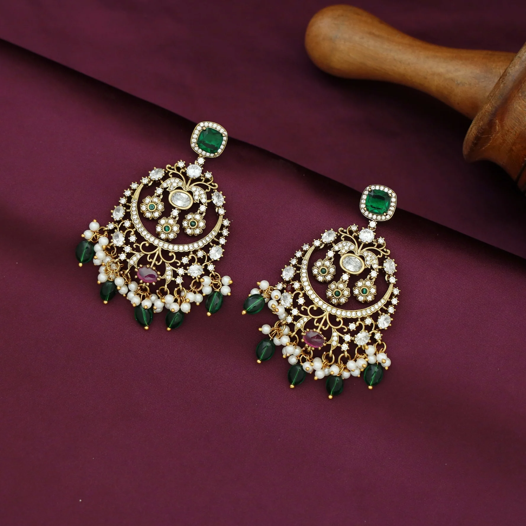 Dhana AD Stone Pearl Beaded Earring - Image 5