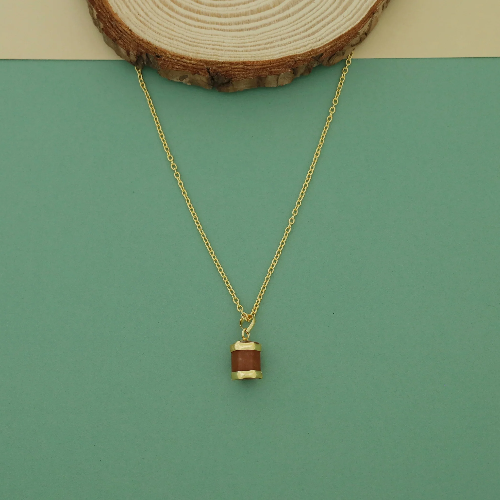 Dhanishta Golden Raw Stone Pendant Neckpiece - Image 2