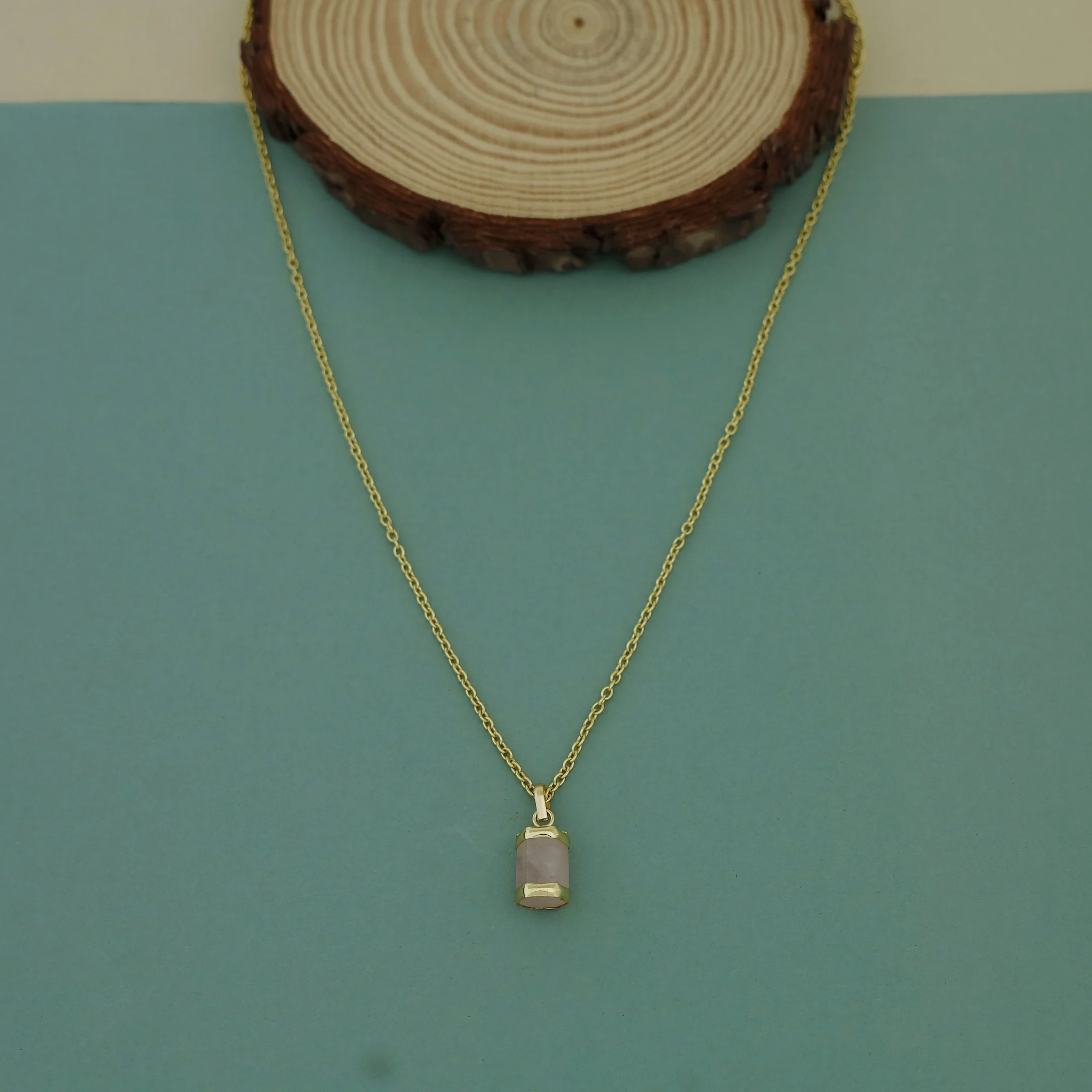 Dhanishta Golden Raw Stone Pendant Neckpiece - Image 4