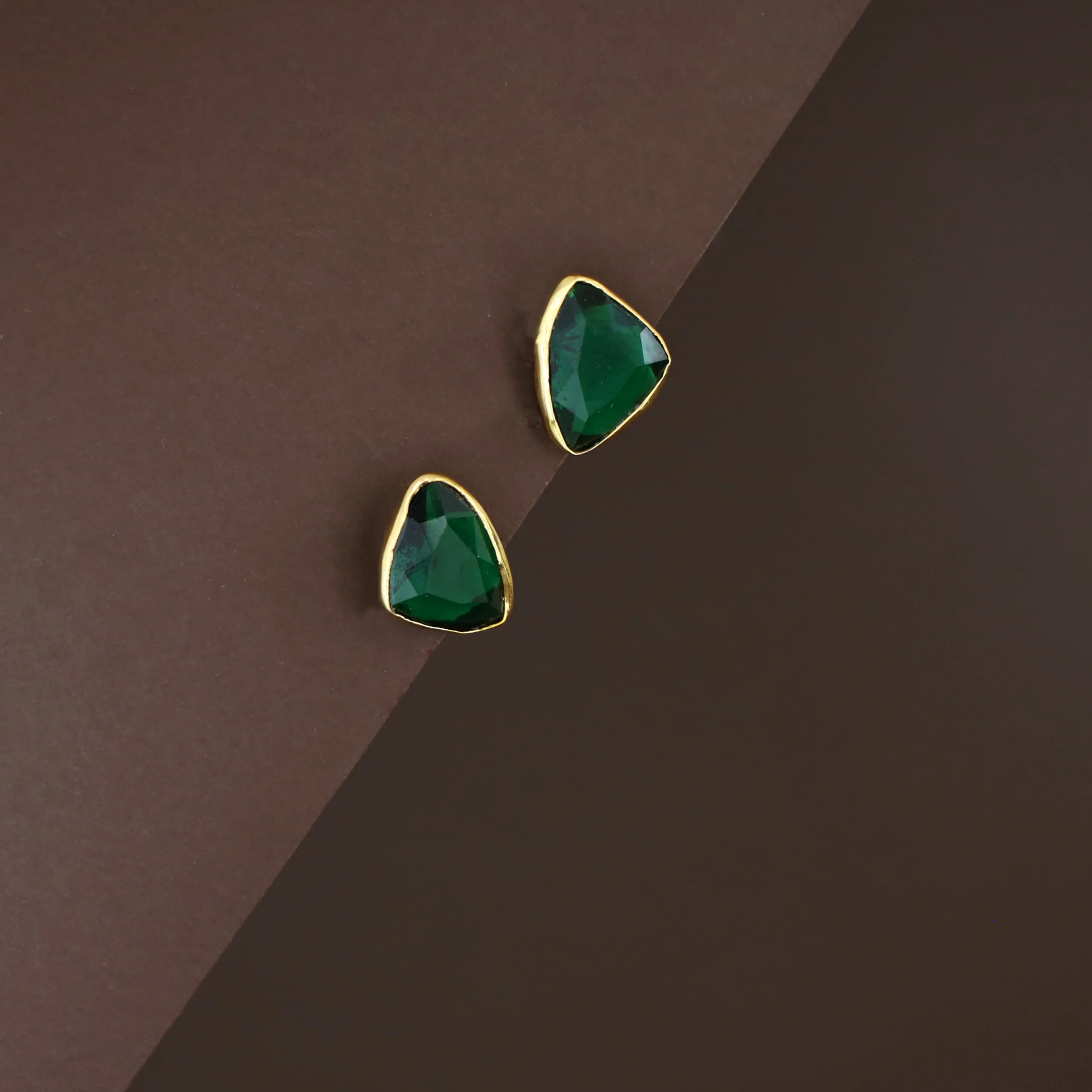 Dhanna Curvy Triangle Glossy Stone Stud - Image 6