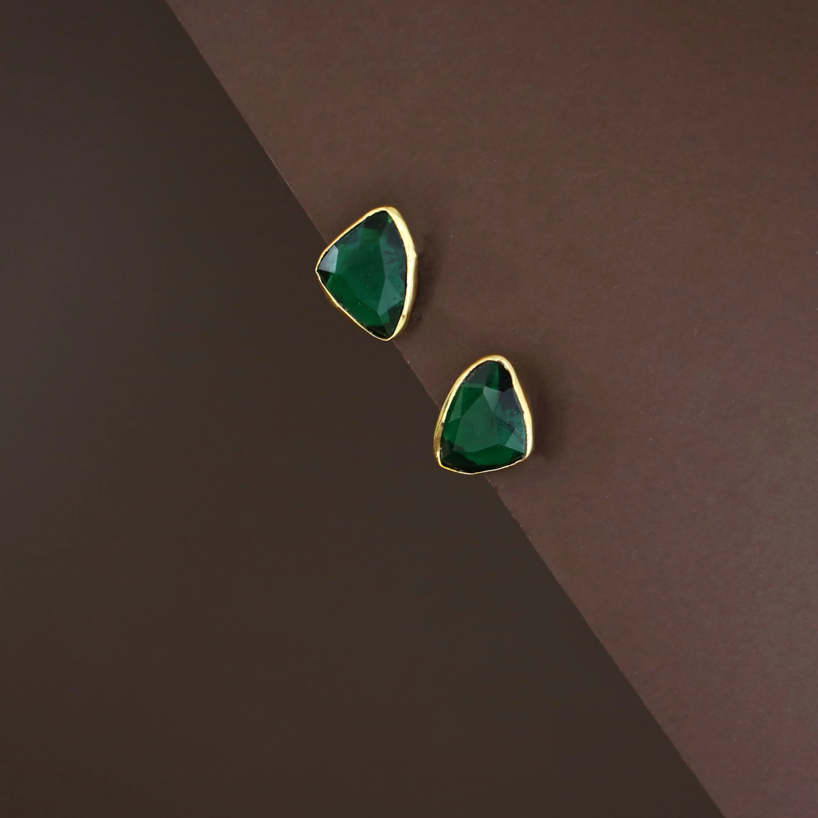 Dhanna Curvy Triangle Glossy Stone Stud - Image 7