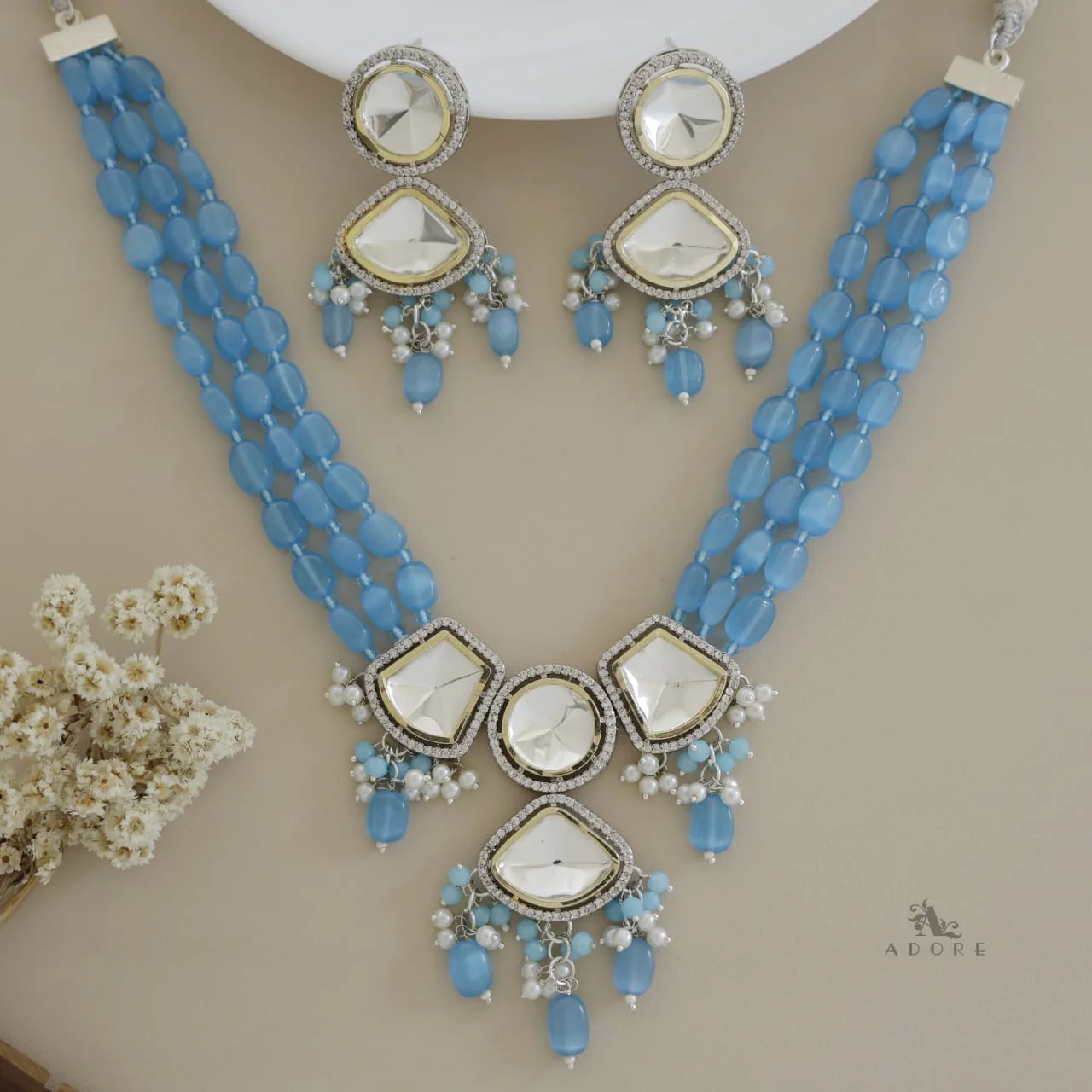 Dhanvi Polki Kundan Neckpiece With Earring - Image 3
