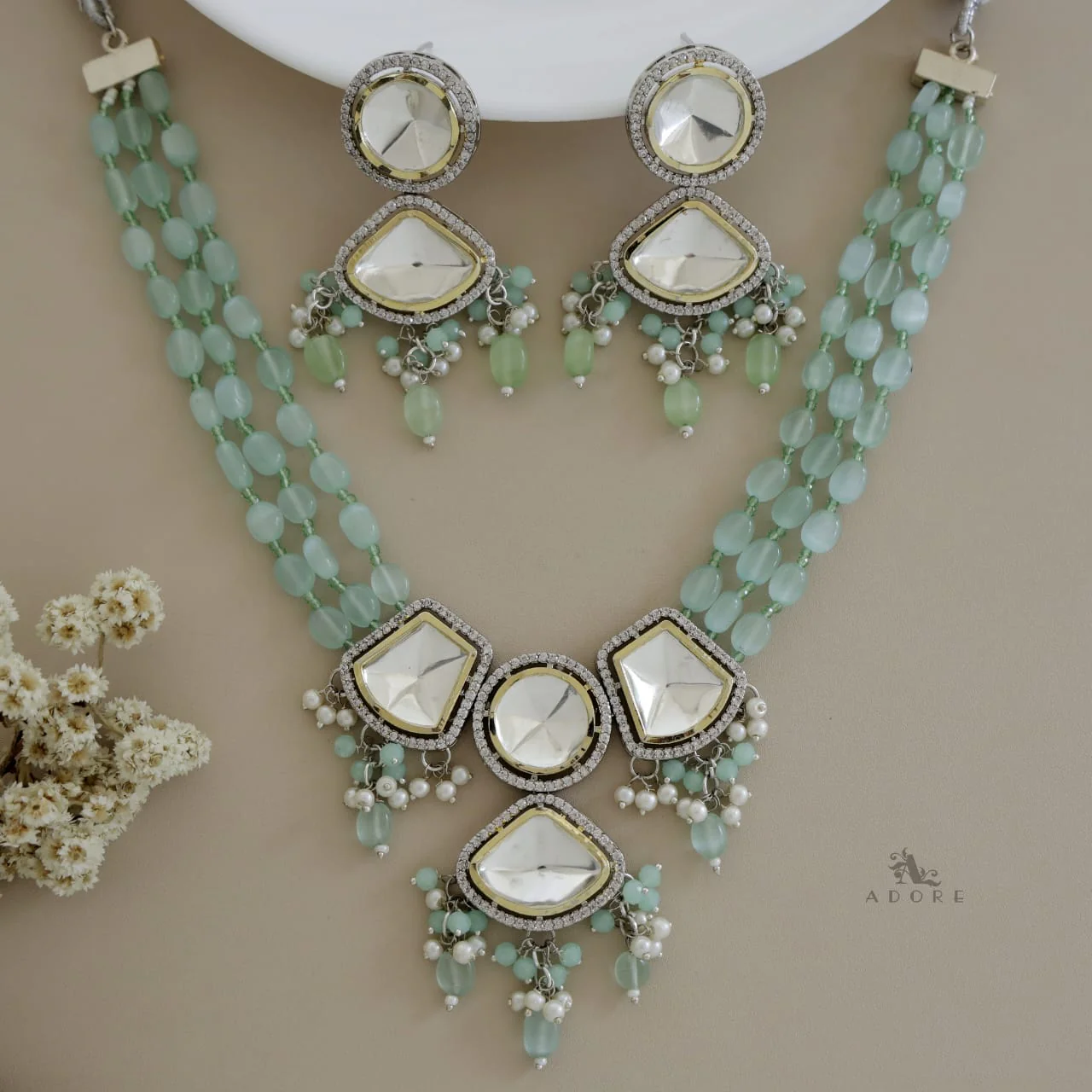 Dhanvi Polki Kundan Neckpiece With Earring - Image 7