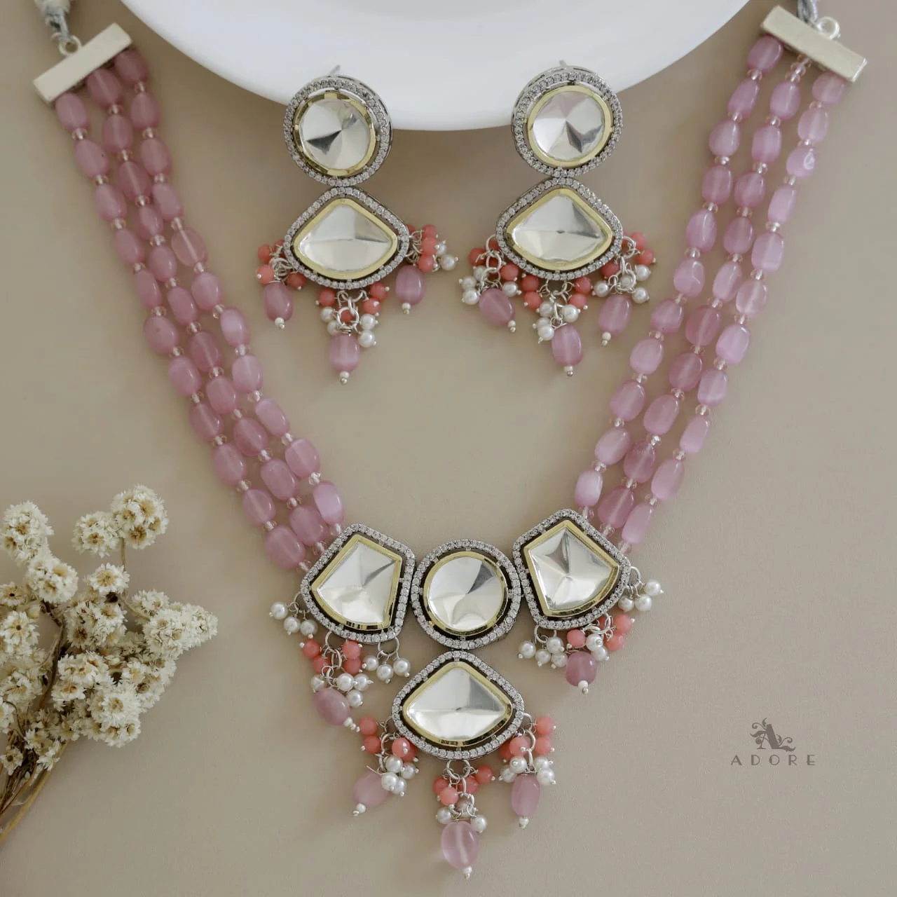 Dhanvi Polki Kundan Neckpiece With Earring - Image 8