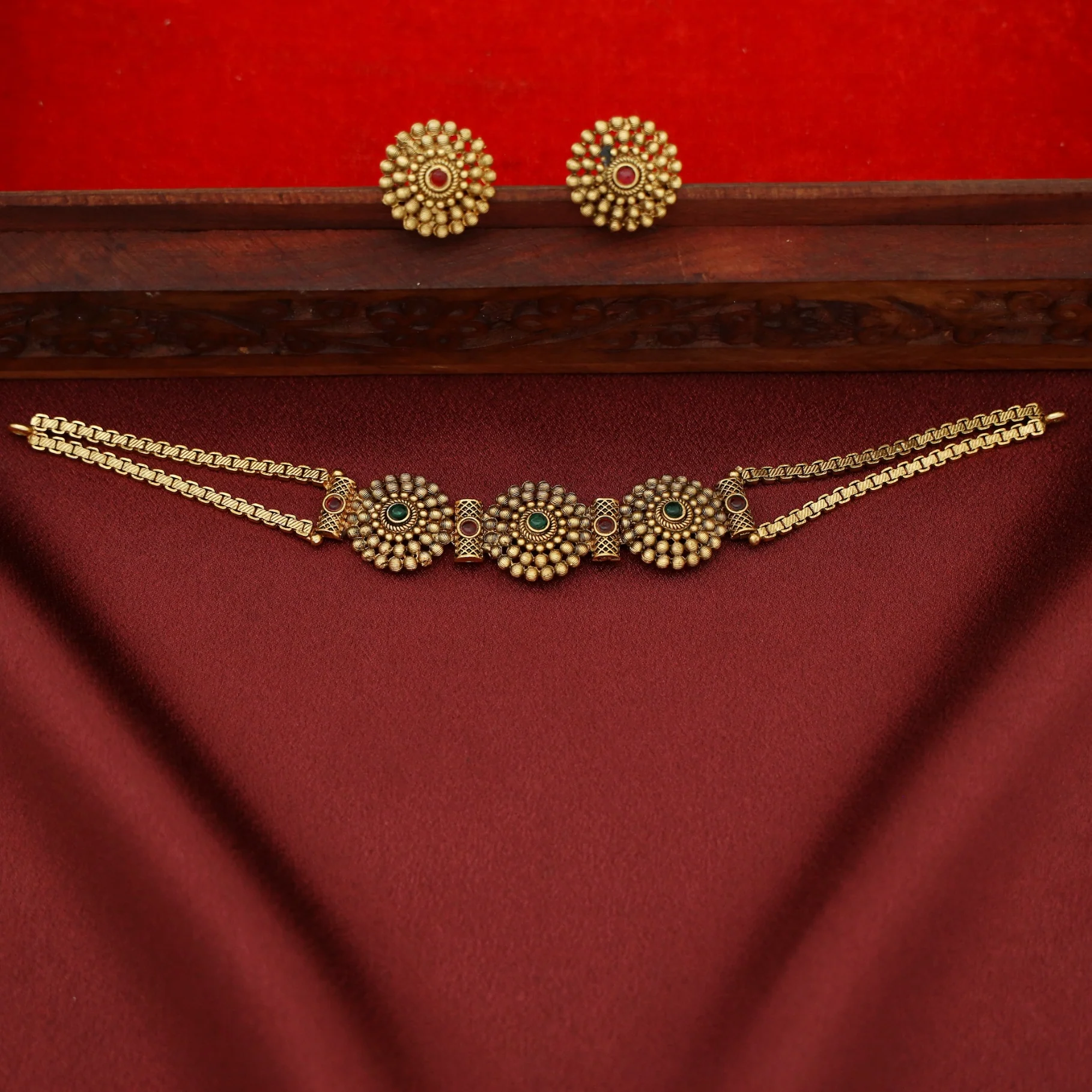 Dhruvani Tri Chakra Choker with Earring - Image 2