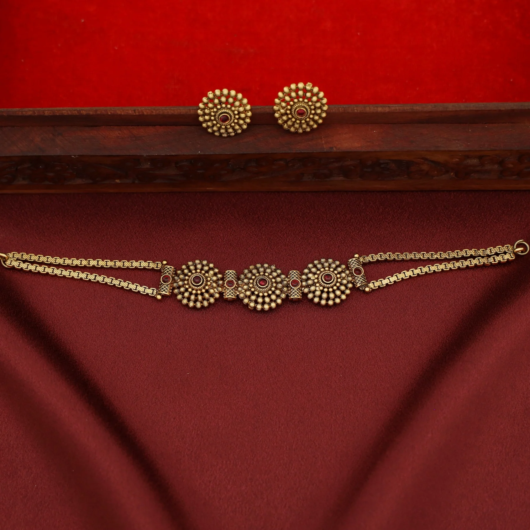 Dhruvani Tri Chakra Choker with Earring - Image 5
