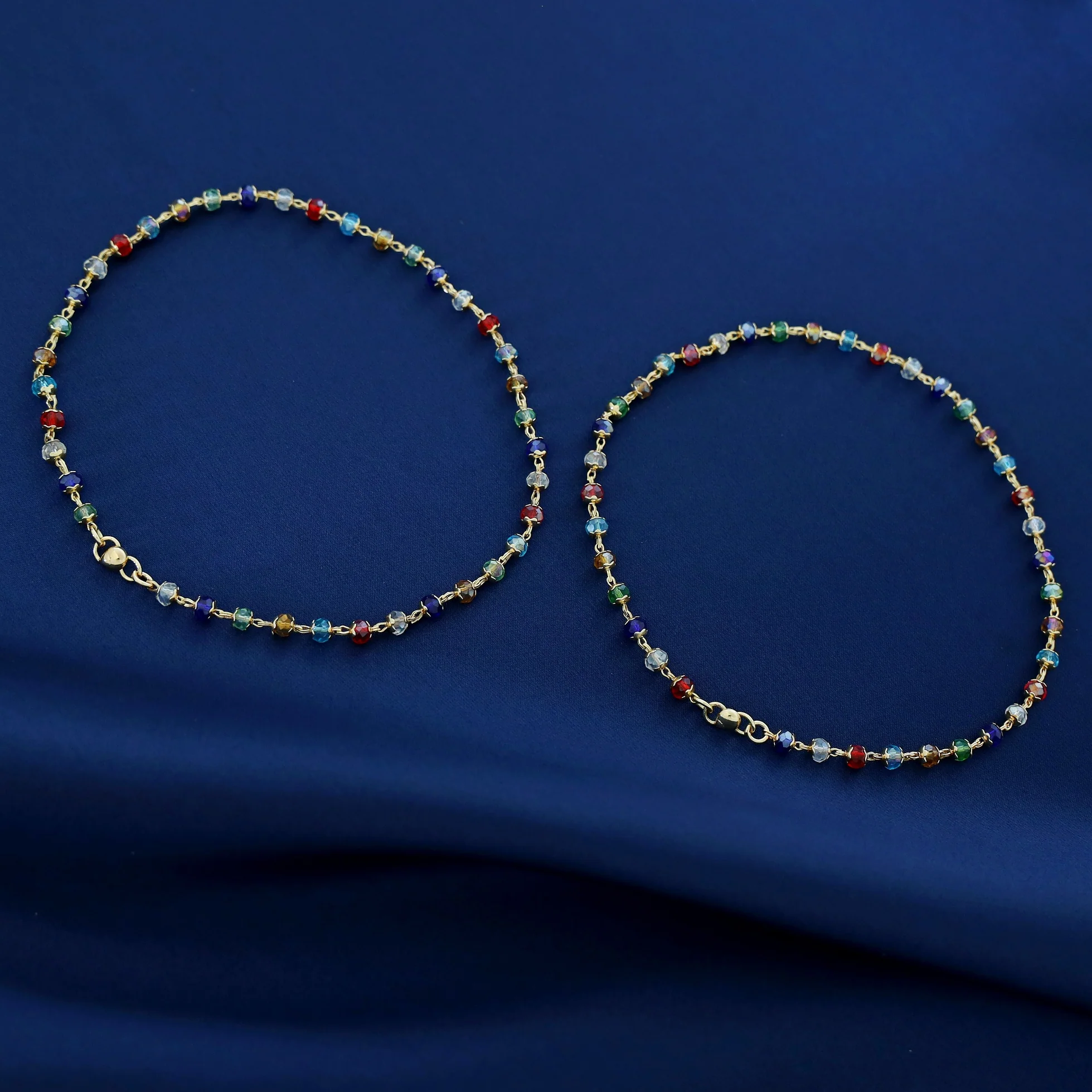 Dhruvika Golden Multicolour Beads Anklet - Image 3