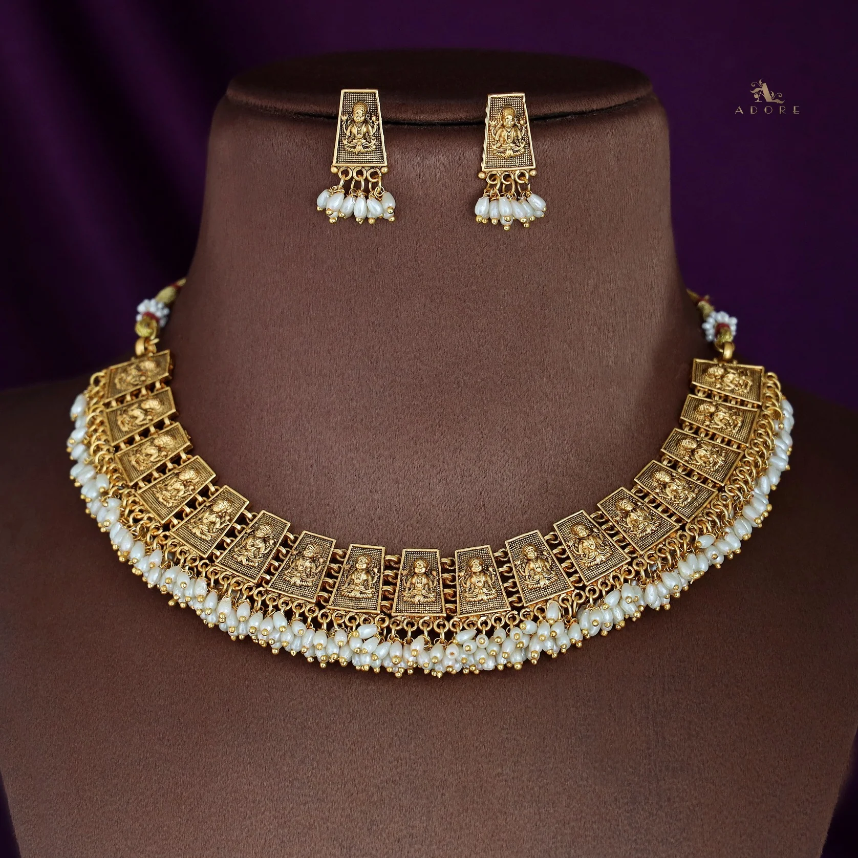 Dhyeya Lakshmi Rice Pearl Neckpiece With Earring - Image 2