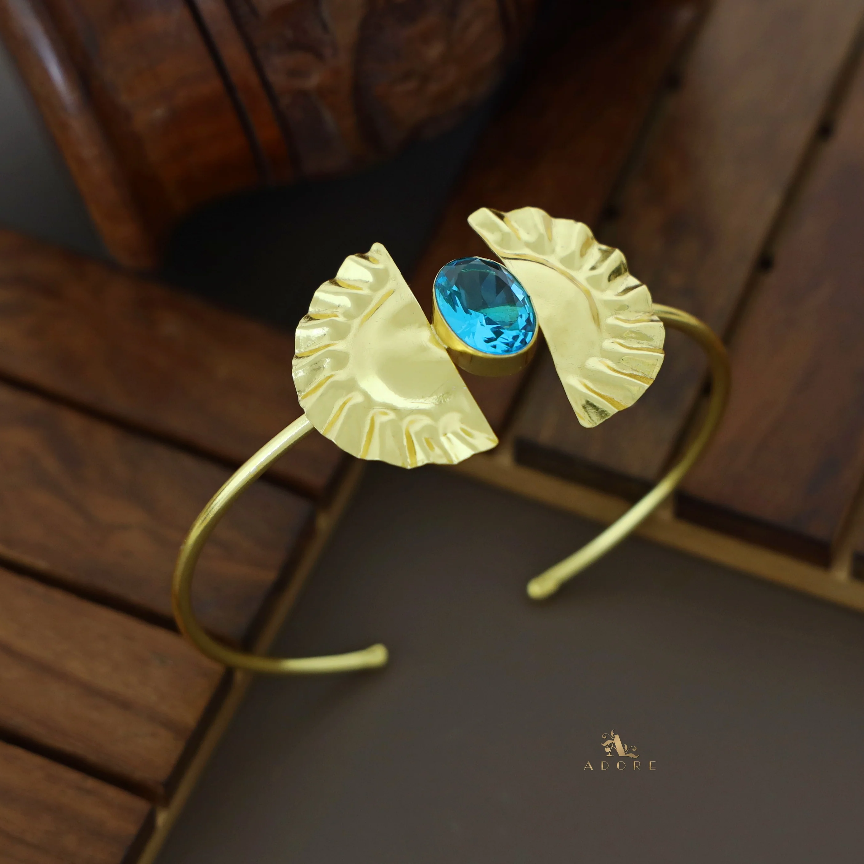 Diora Glossy Oval Dual Semi Circle Golden Plated Bangle - Image 2