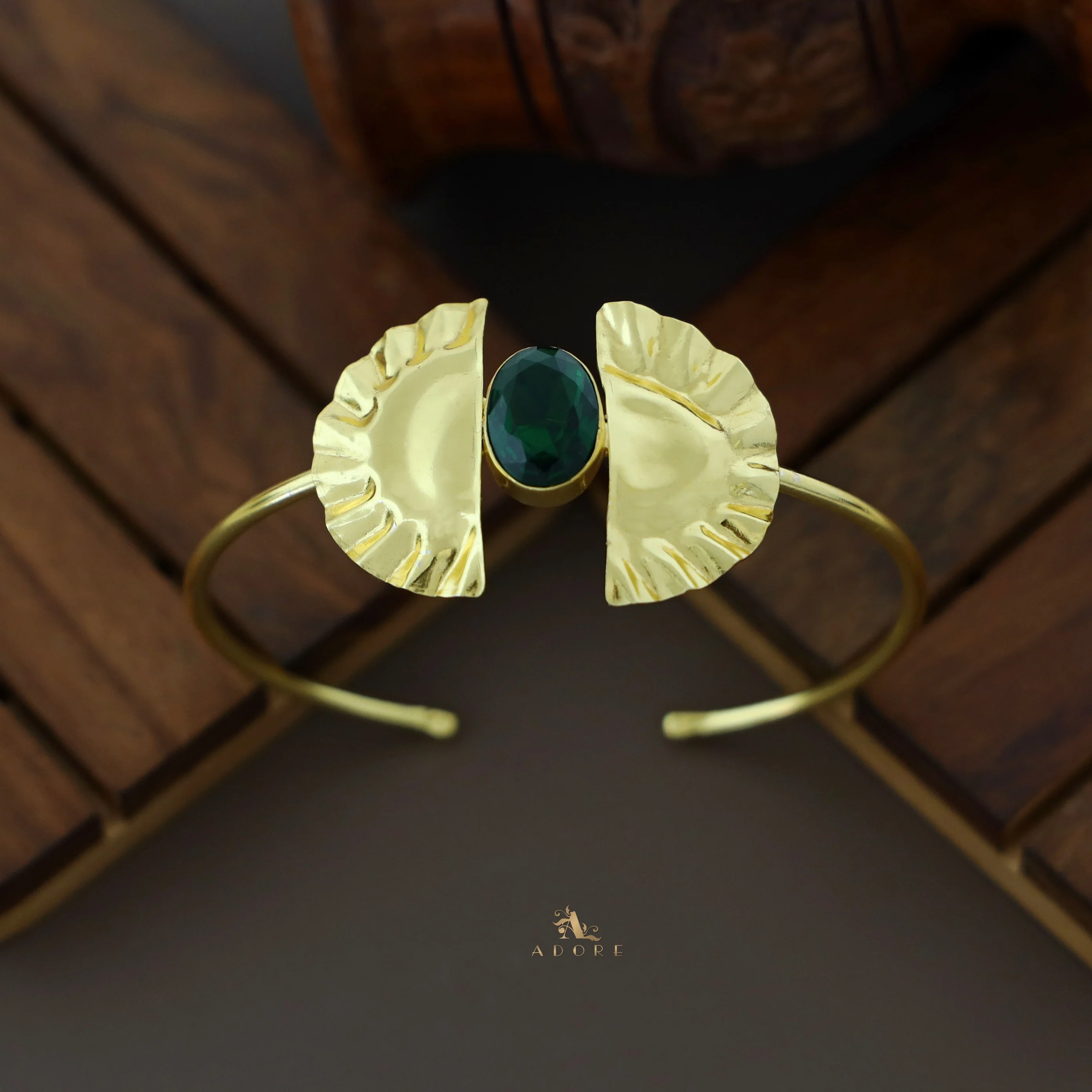 Diora Glossy Oval Dual Semi Circle Golden Plated Bangle - Image 5