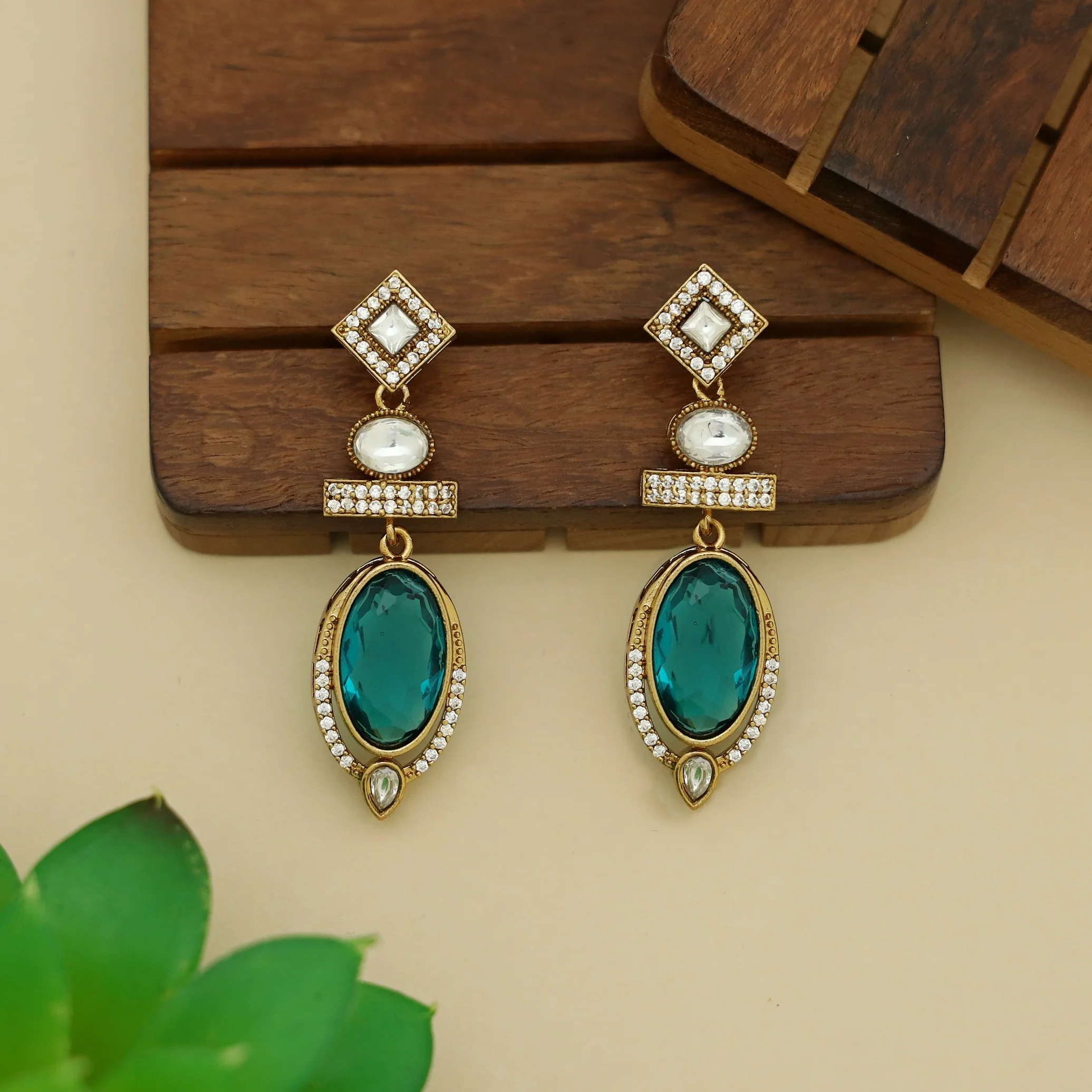 Dipti AD Stone Oval Glossy Stone Earring - Image 2